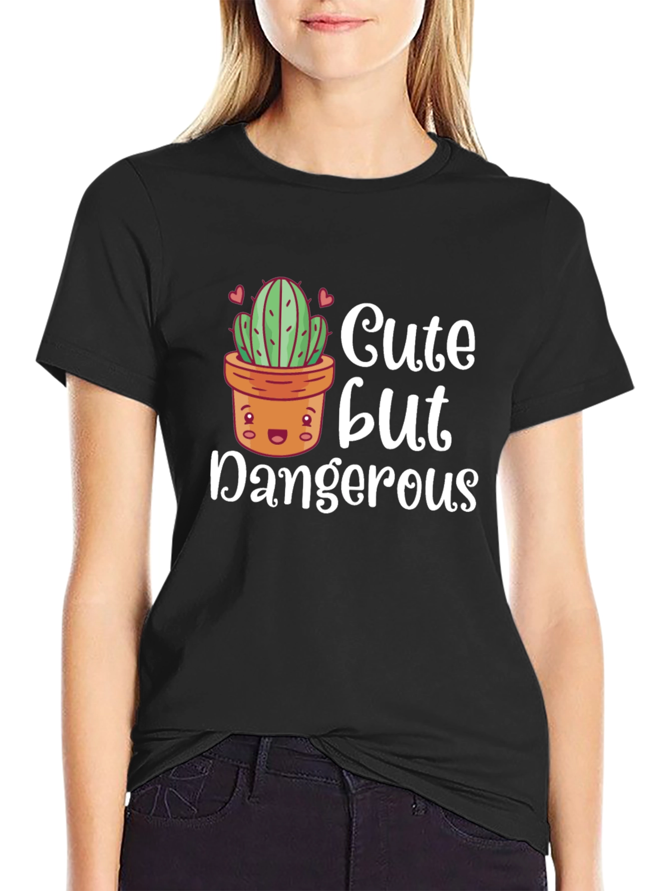 Black Cute But Dangerous Cactus Graphic T-Shirt view 2