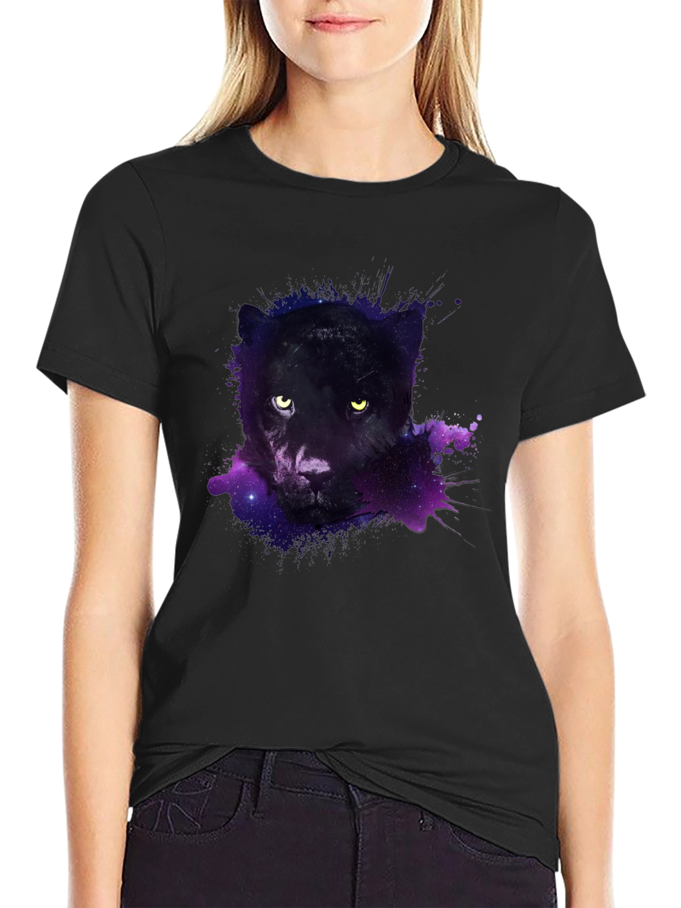 Black Galaxy Panther Graphic Tee - Men's Black T-Shirt view 2