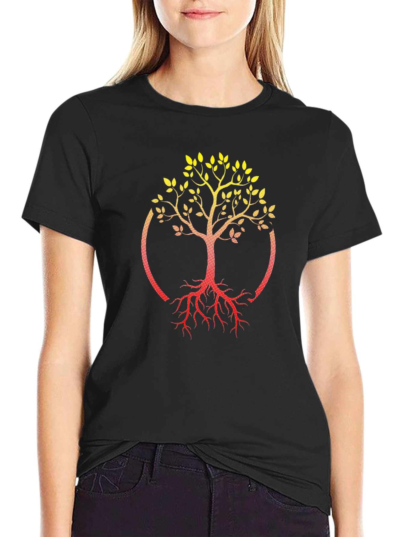 Black Tree of Life Graphic Tee - Black Cotton Blend view 2