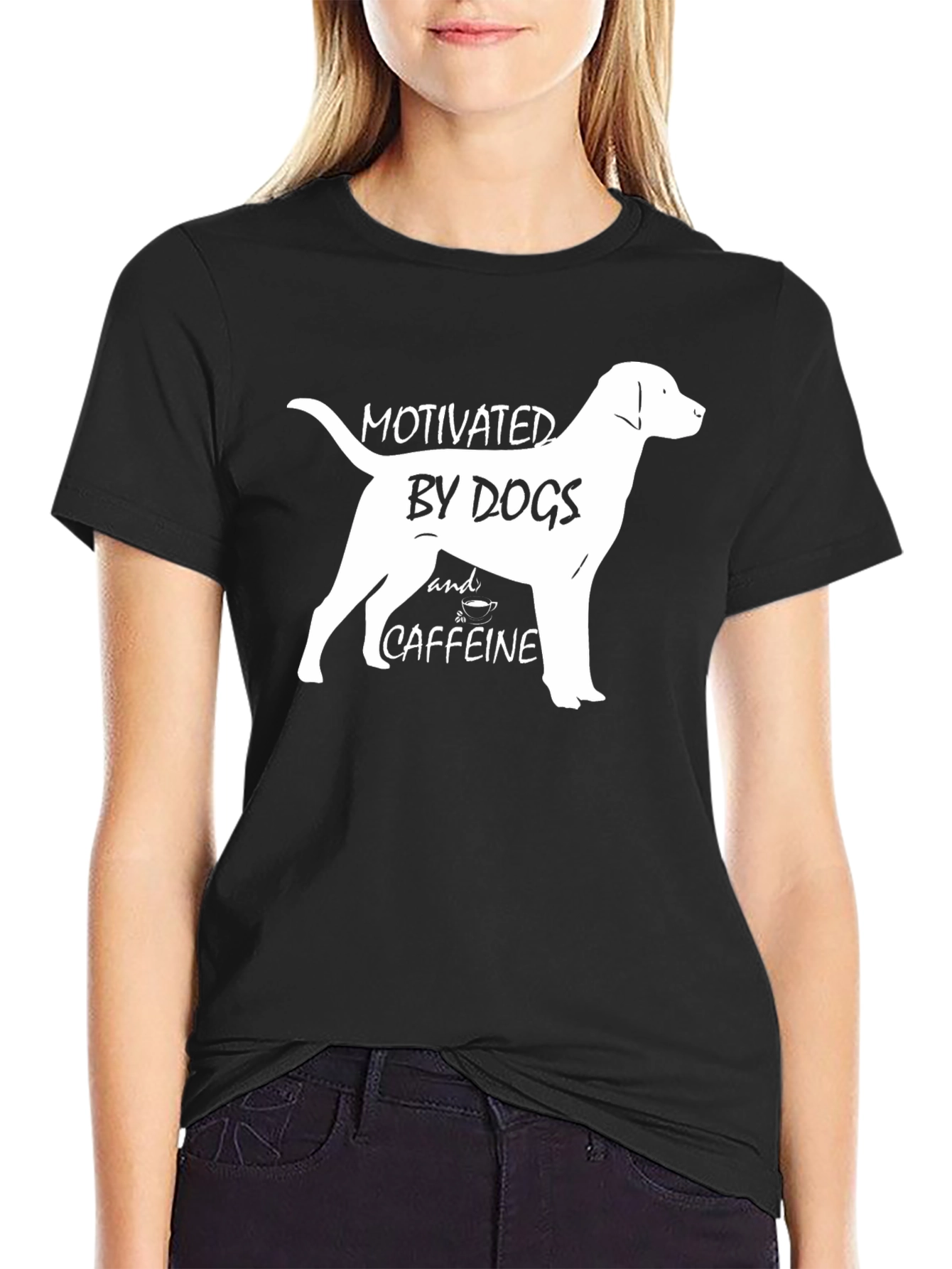 Black Motivated by Dogs and Caffeine Black T-Shirt view 2