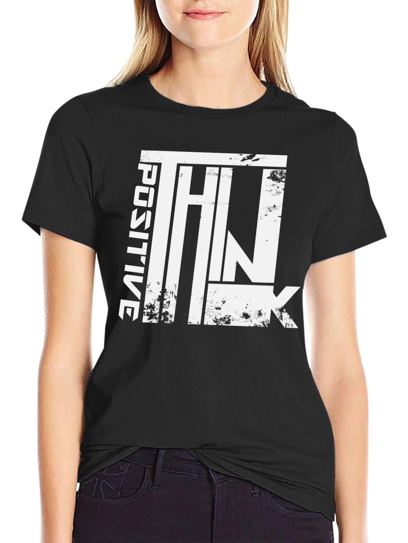 Black Positive Think Graphic Tee - Unisex Cotton T-Shirt view 2