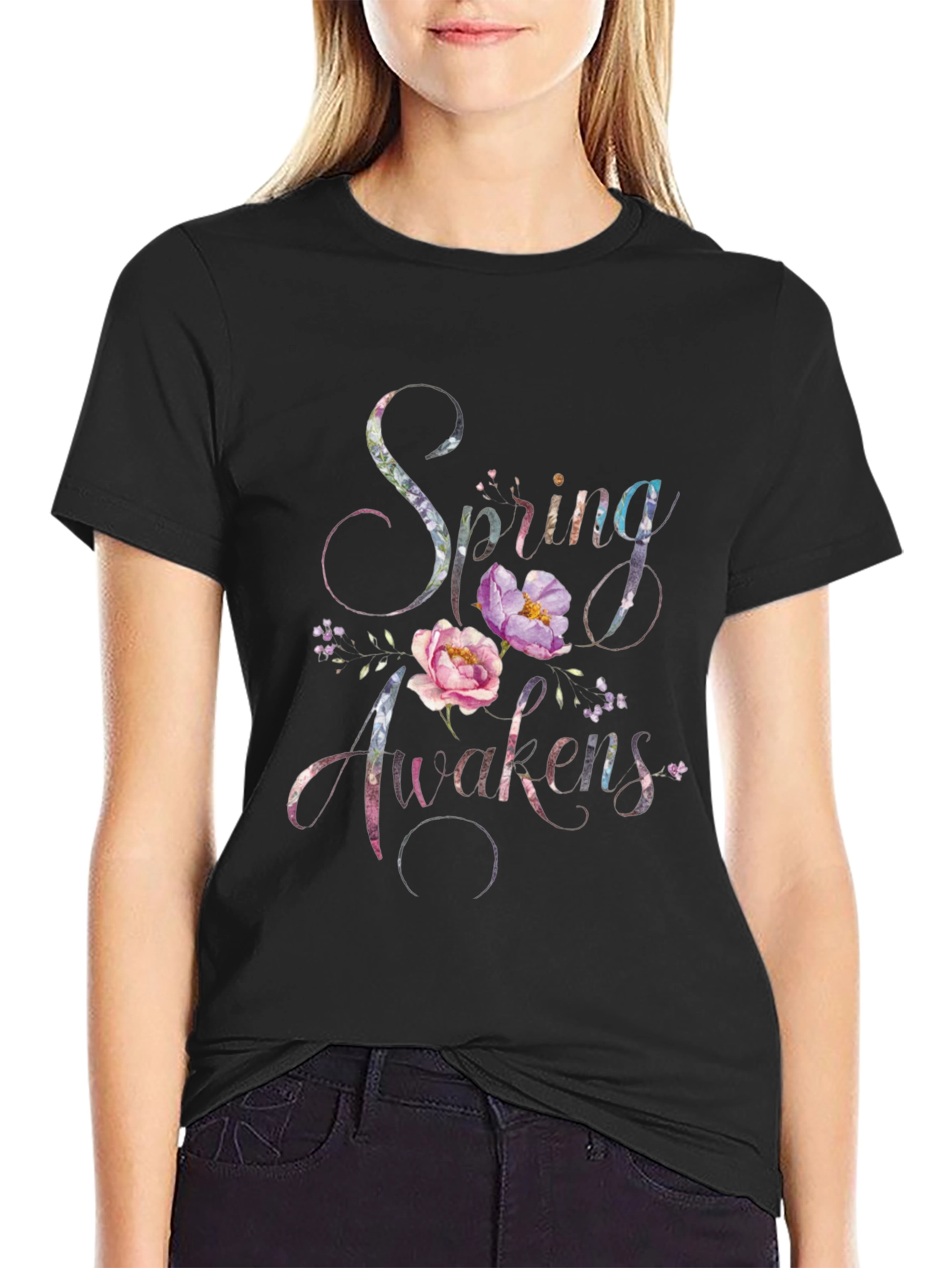Black Spring Awakens Floral Print T-Shirt view 2