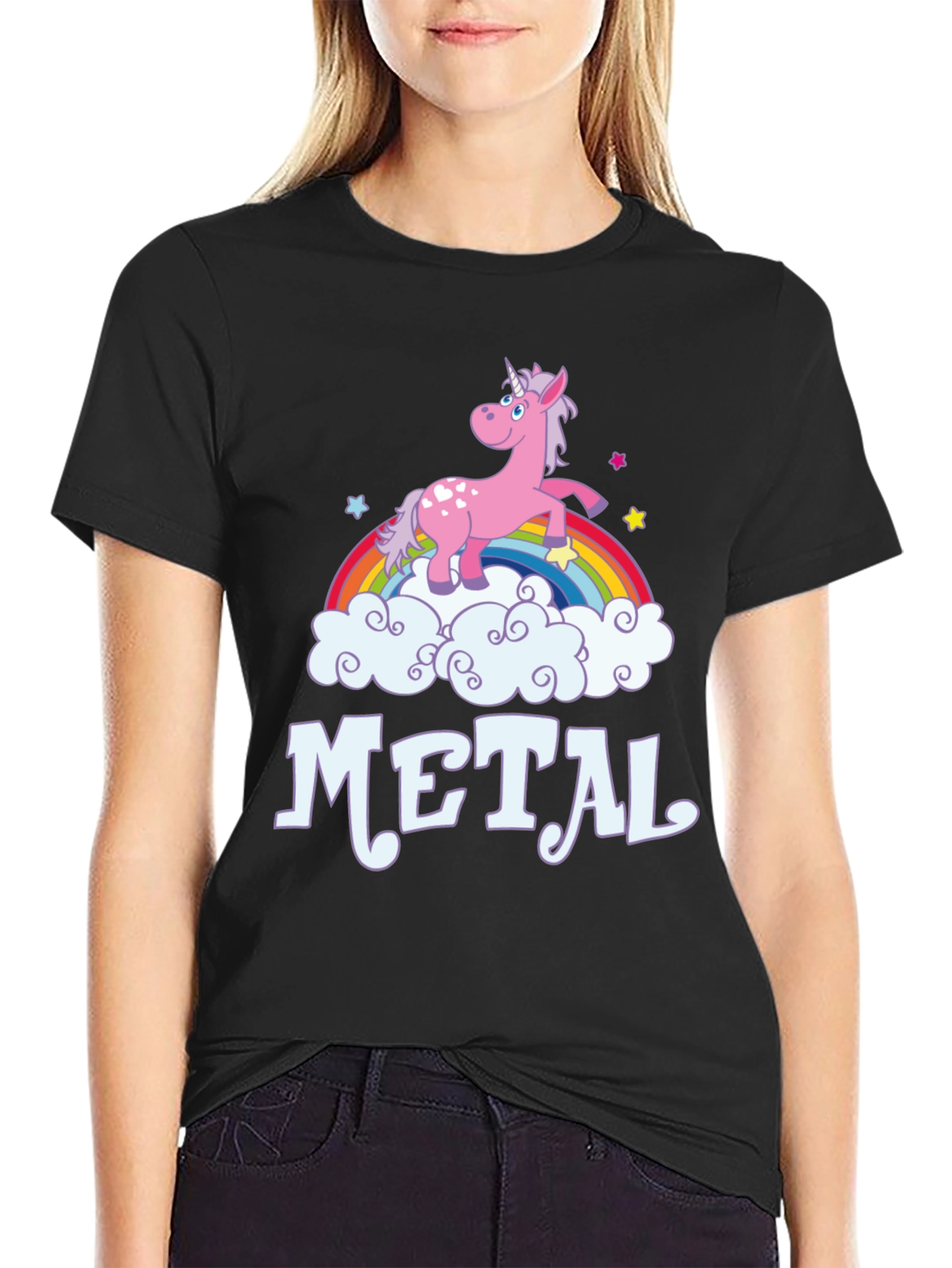 Black Unicorn Rainbow Heavy Metal T-Shirt - Black Graphic Tee view 2