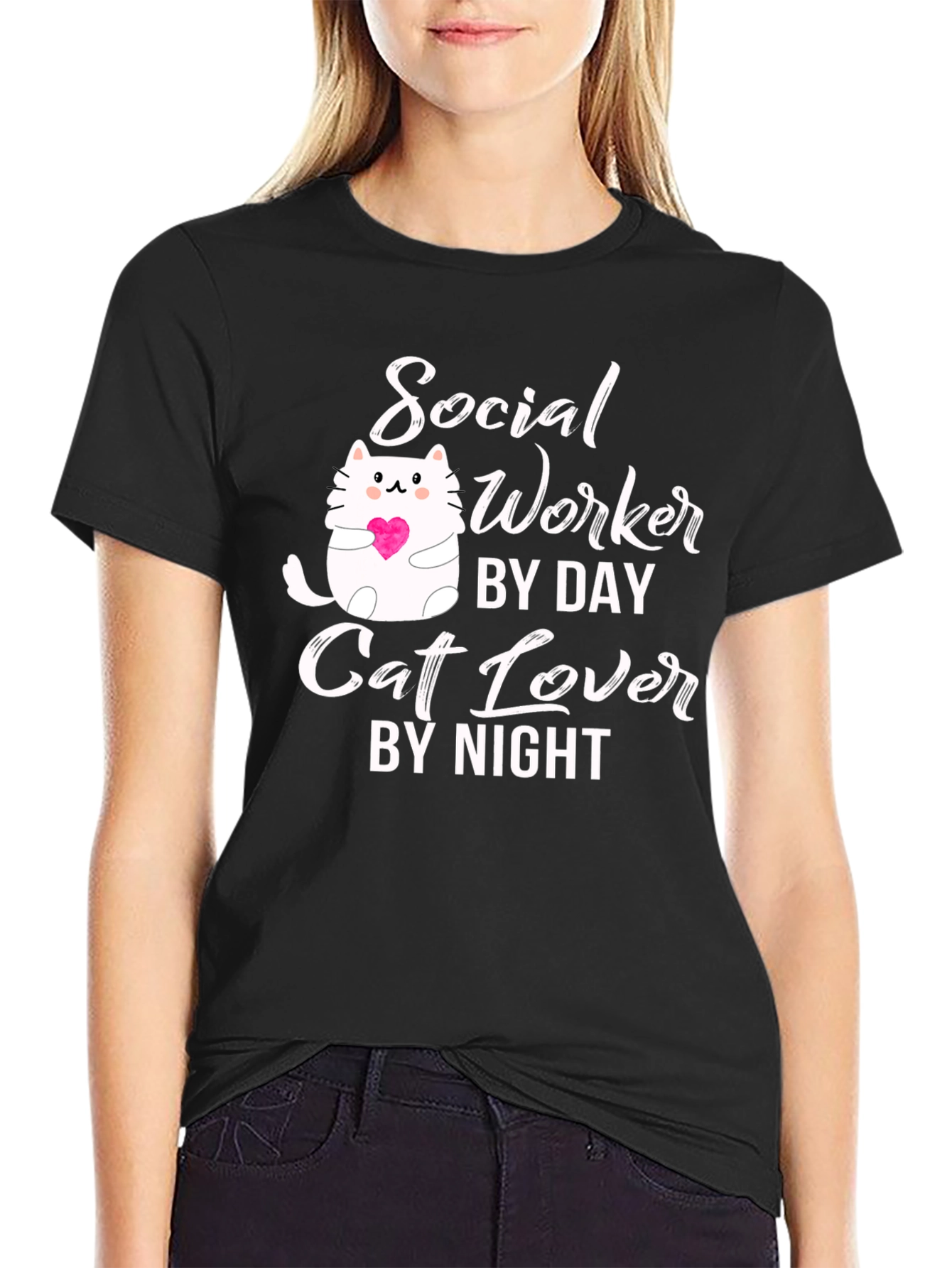 Black Social Worker Cat Lover T-Shirt view 2