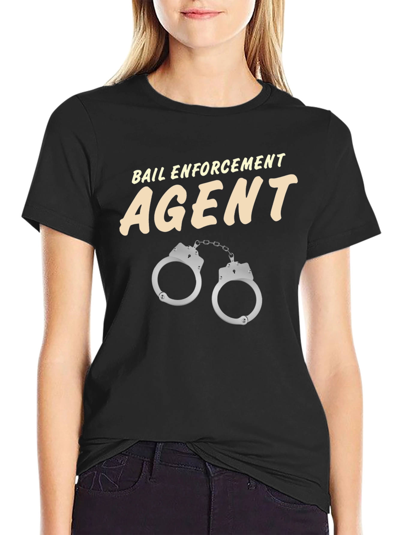 Black Bail Enforcement Agent T-Shirt Funny Handcuffs Design view 2