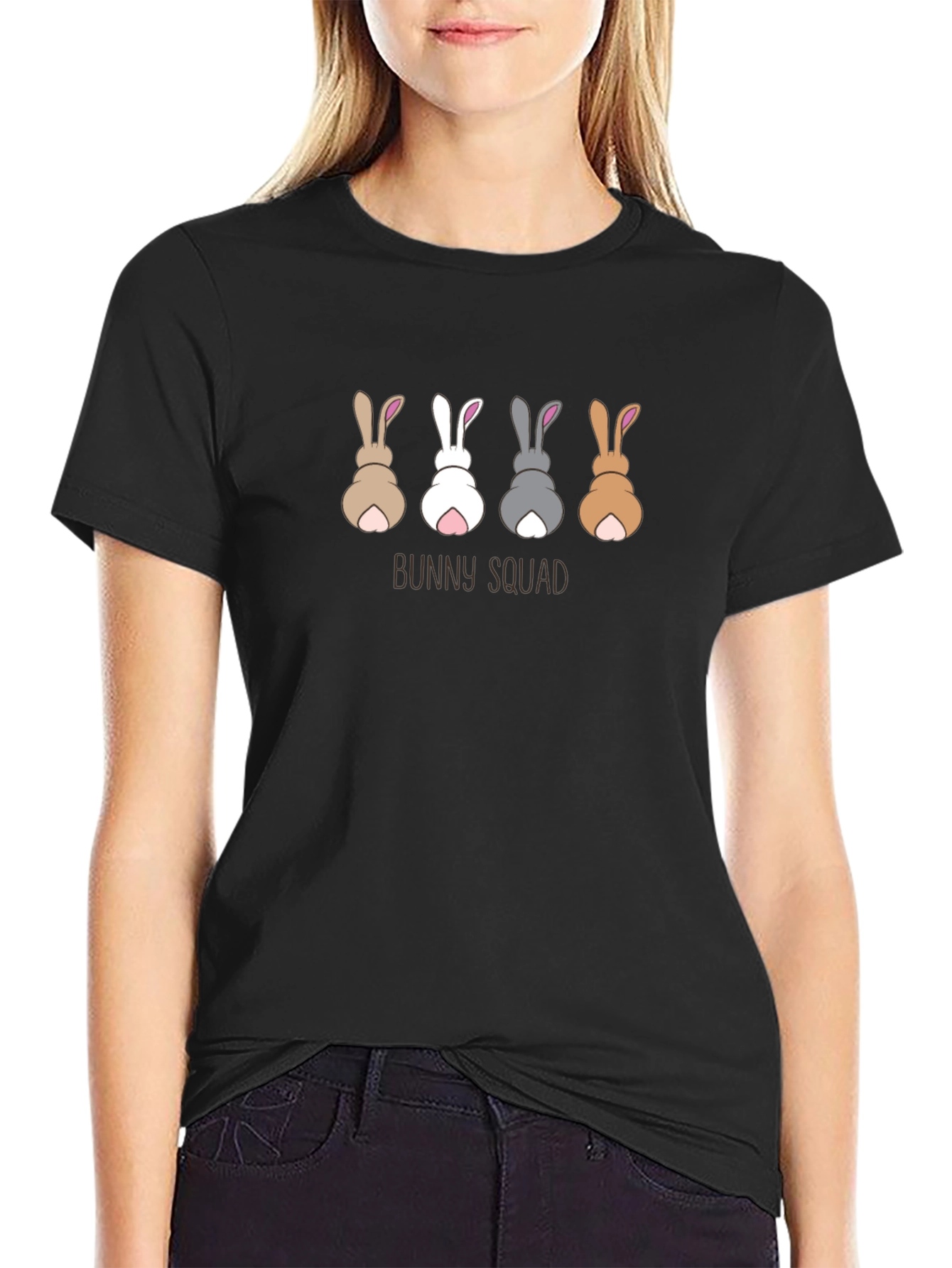 Camiseta Negra "Bunny Squad" Diseño Divertido