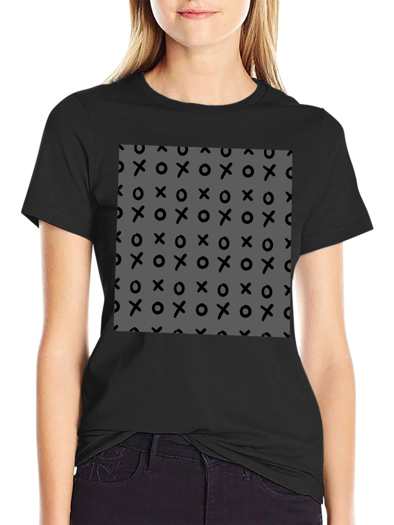 Black Abstract XO Pattern Black T-Shirt view 2