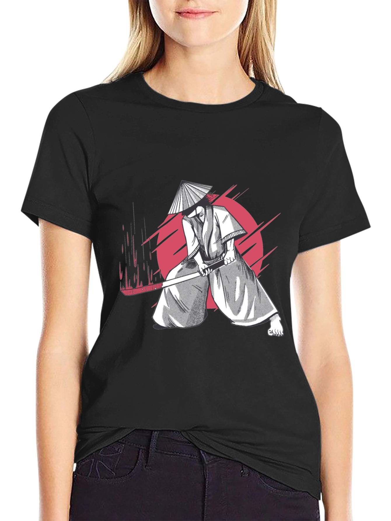 Black Samurai Graphic Tee - Black Cotton T-Shirt view 2