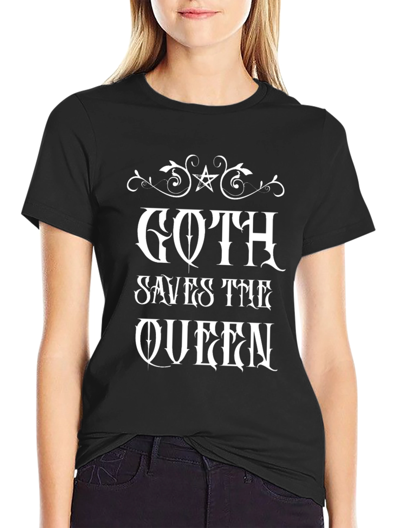 Black Goth Saves the Queen Black T-Shirt view 2