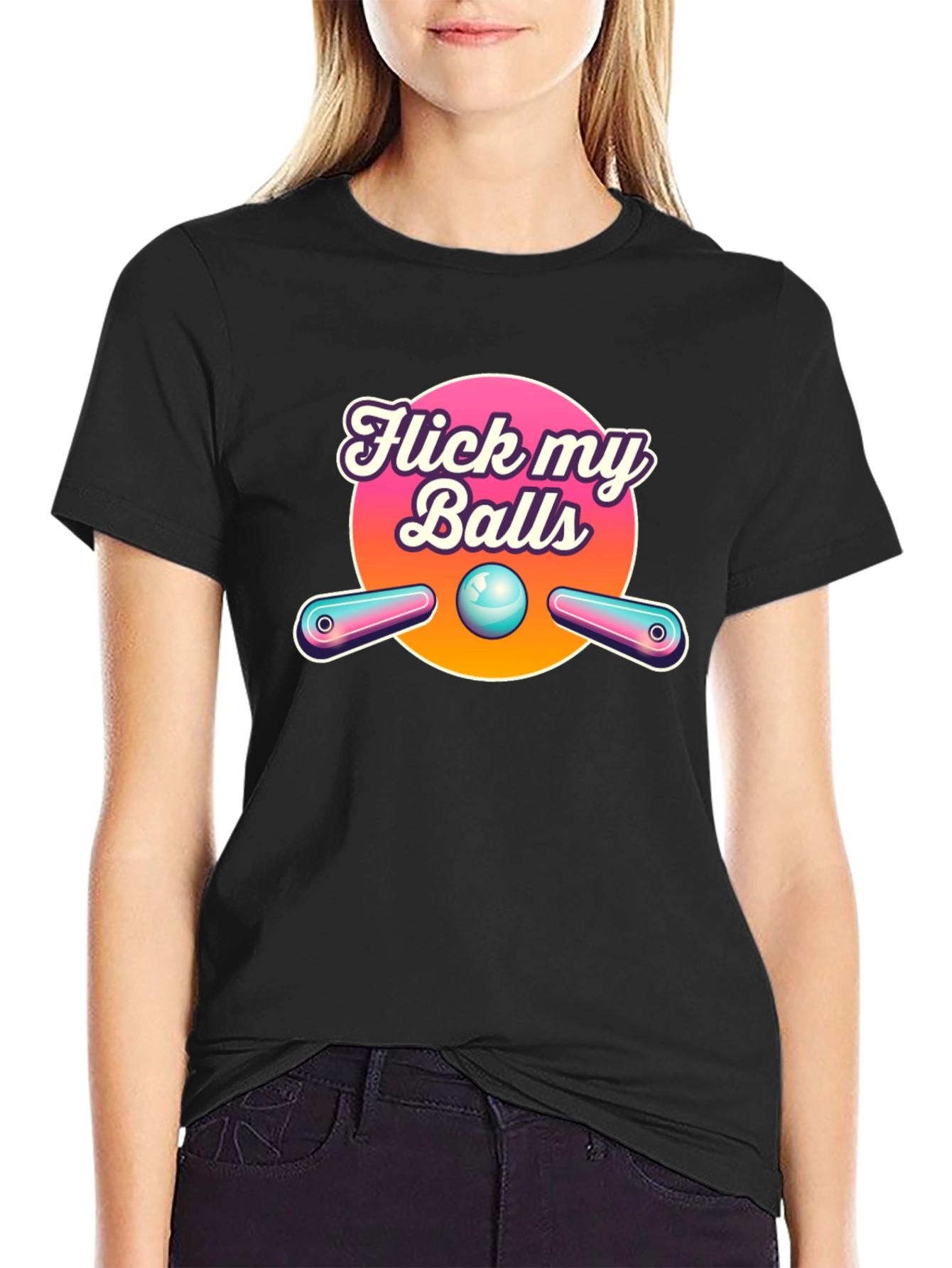 Black Flick My Balls Pinball T-Shirt - Funny Graphic Tee view 2