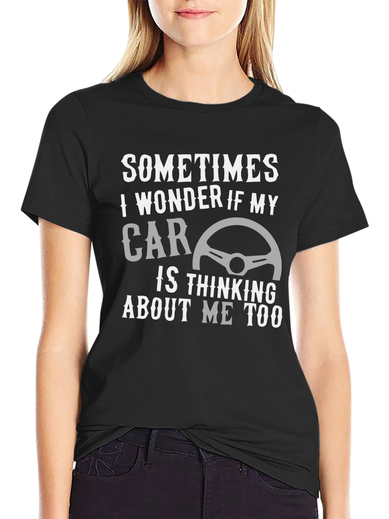 Black Car Lover's T-Shirt: Thinking About My Car view 2