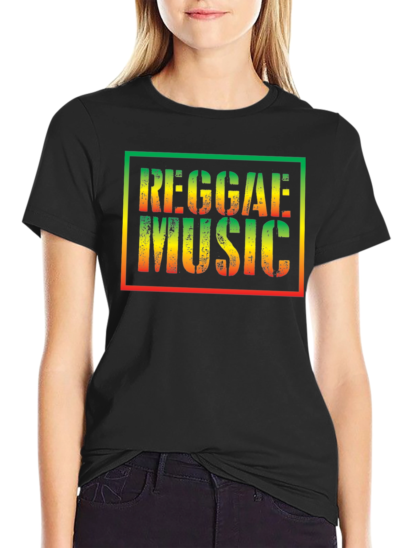 Black Reggae Music T-Shirt - Rasta Colors view 2