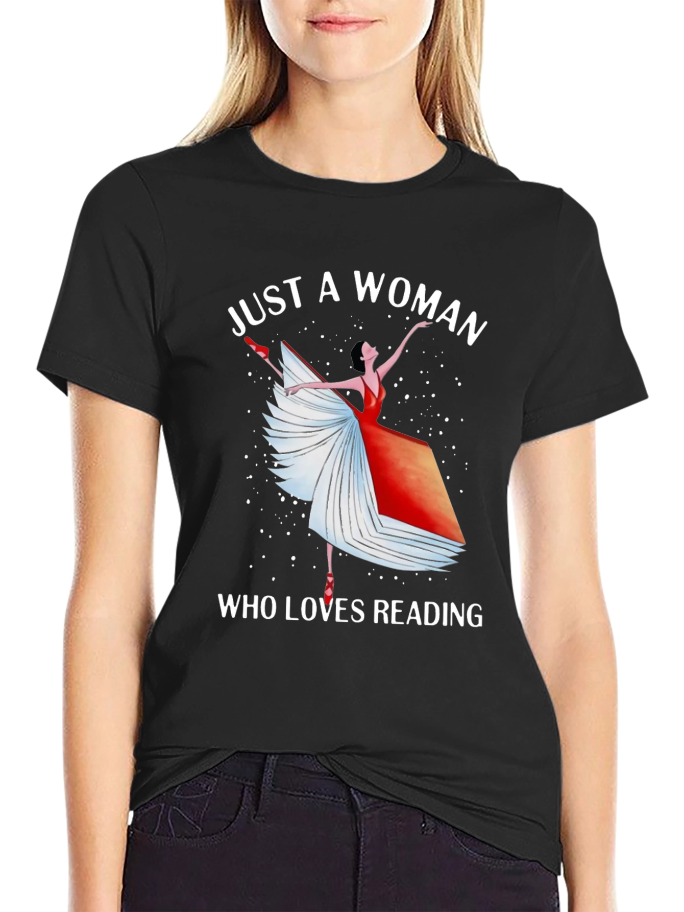 Black Just A Woman Who Loves Reading T-Shirt view 2