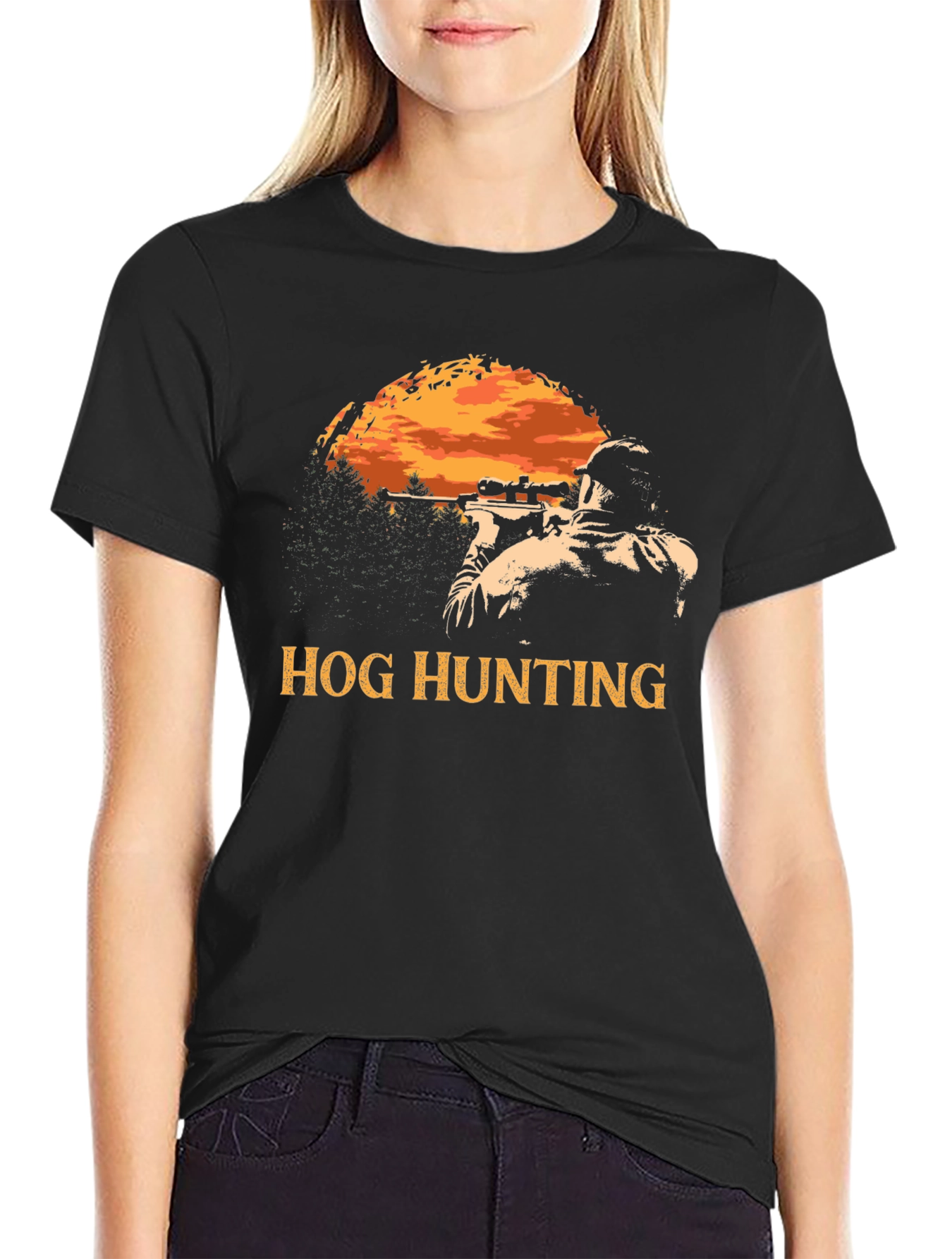 Black Hog Hunting T-Shirt - Hunter Graphic Tee view 2
