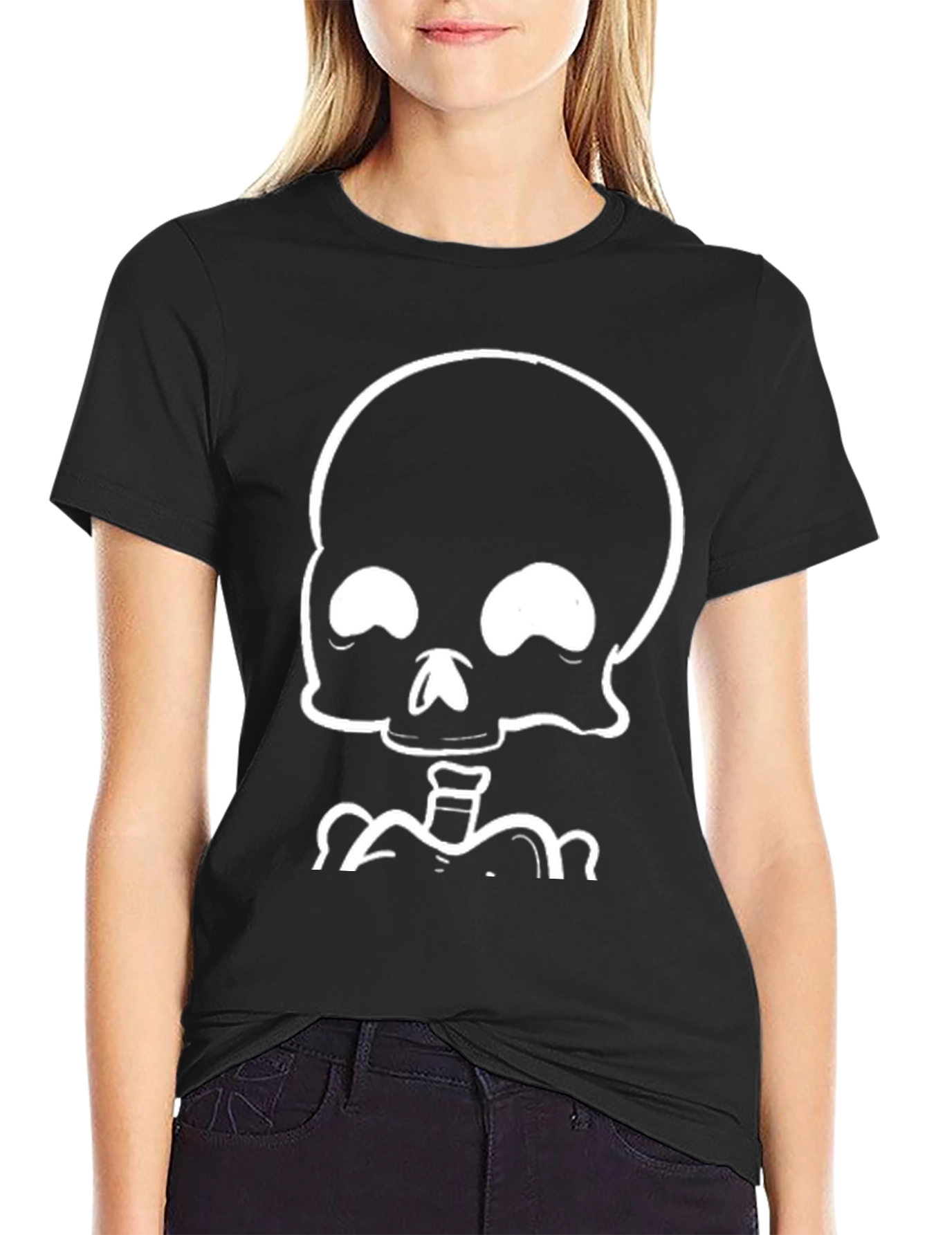 Black Black T-Shirt with White Skeleton Graphic view 2