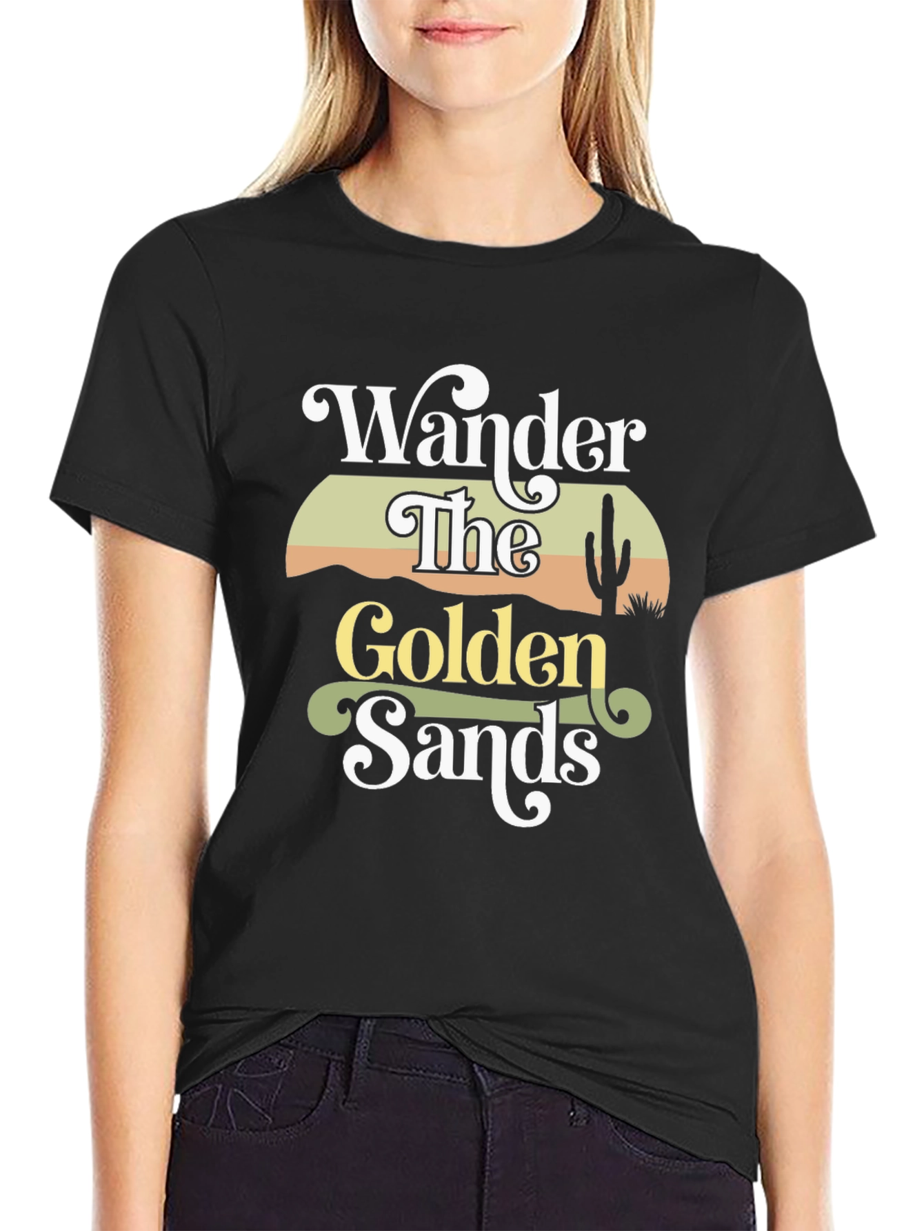 Black Wander the Golden Sands Graphic Tee - Black Cotton Comfort view 2
