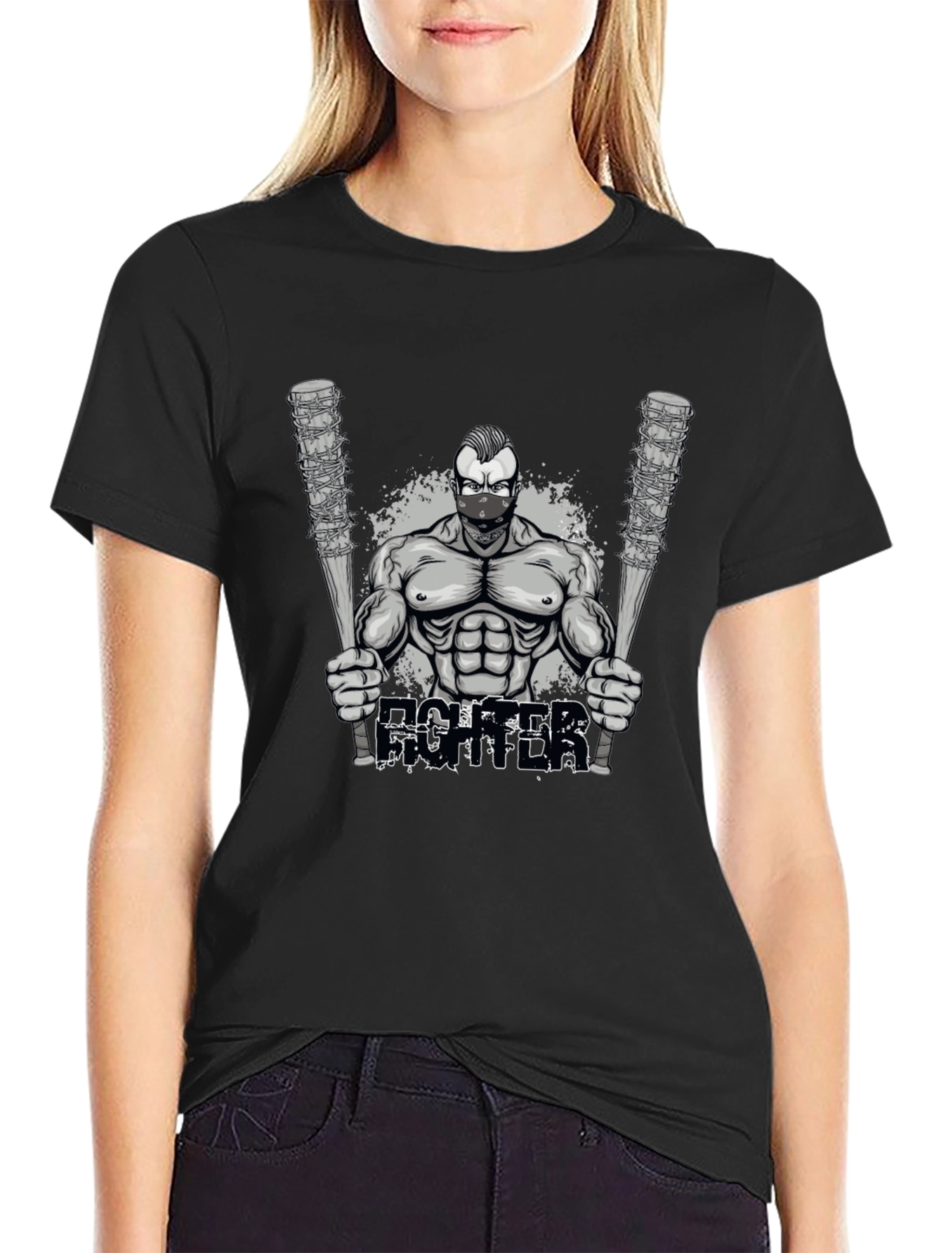 Black Fighter Graphic T-Shirt - Men's Black Tee view 2