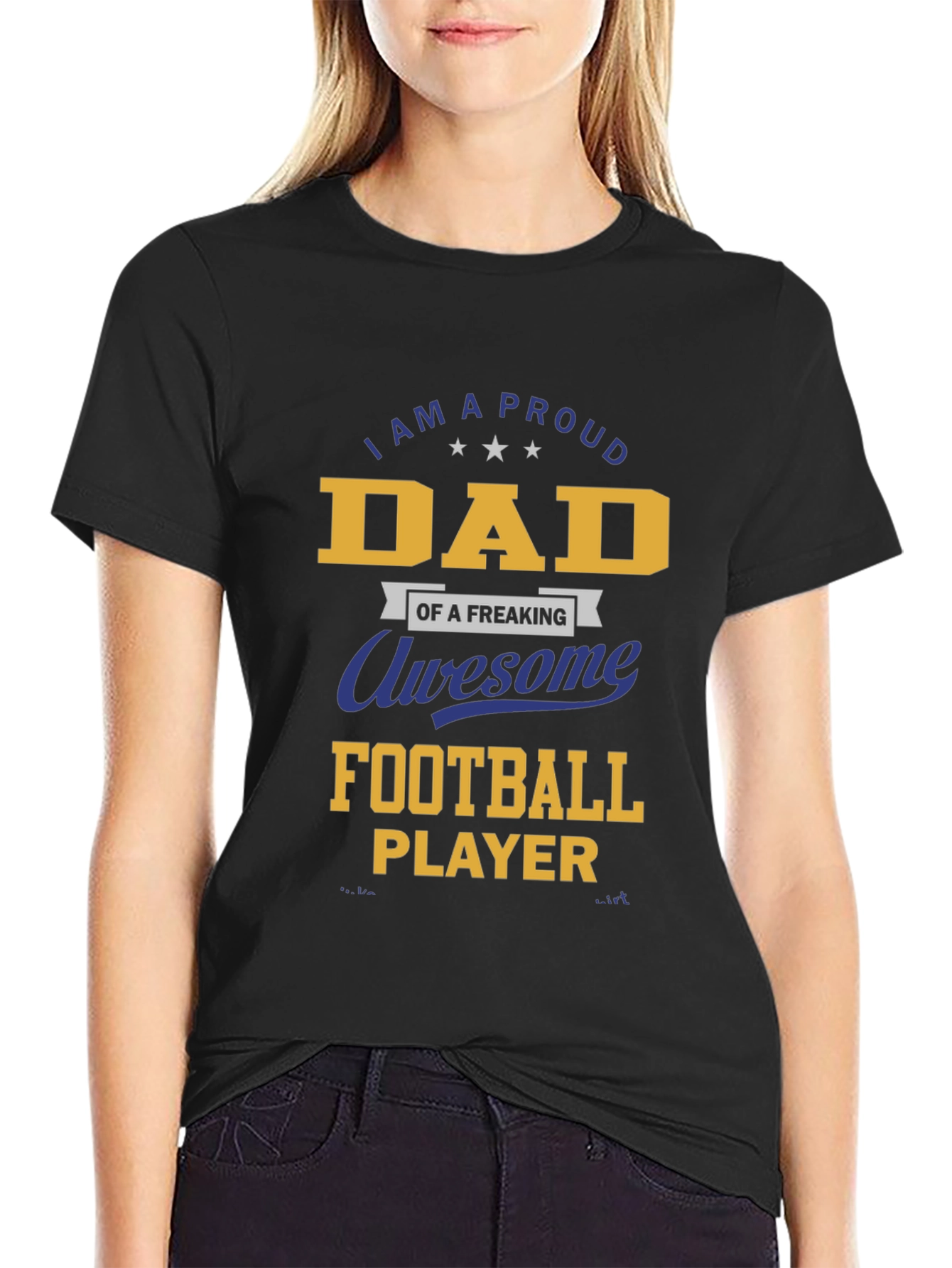 Black Proud Dad of an Awesome Football Player T-Shirt view 2