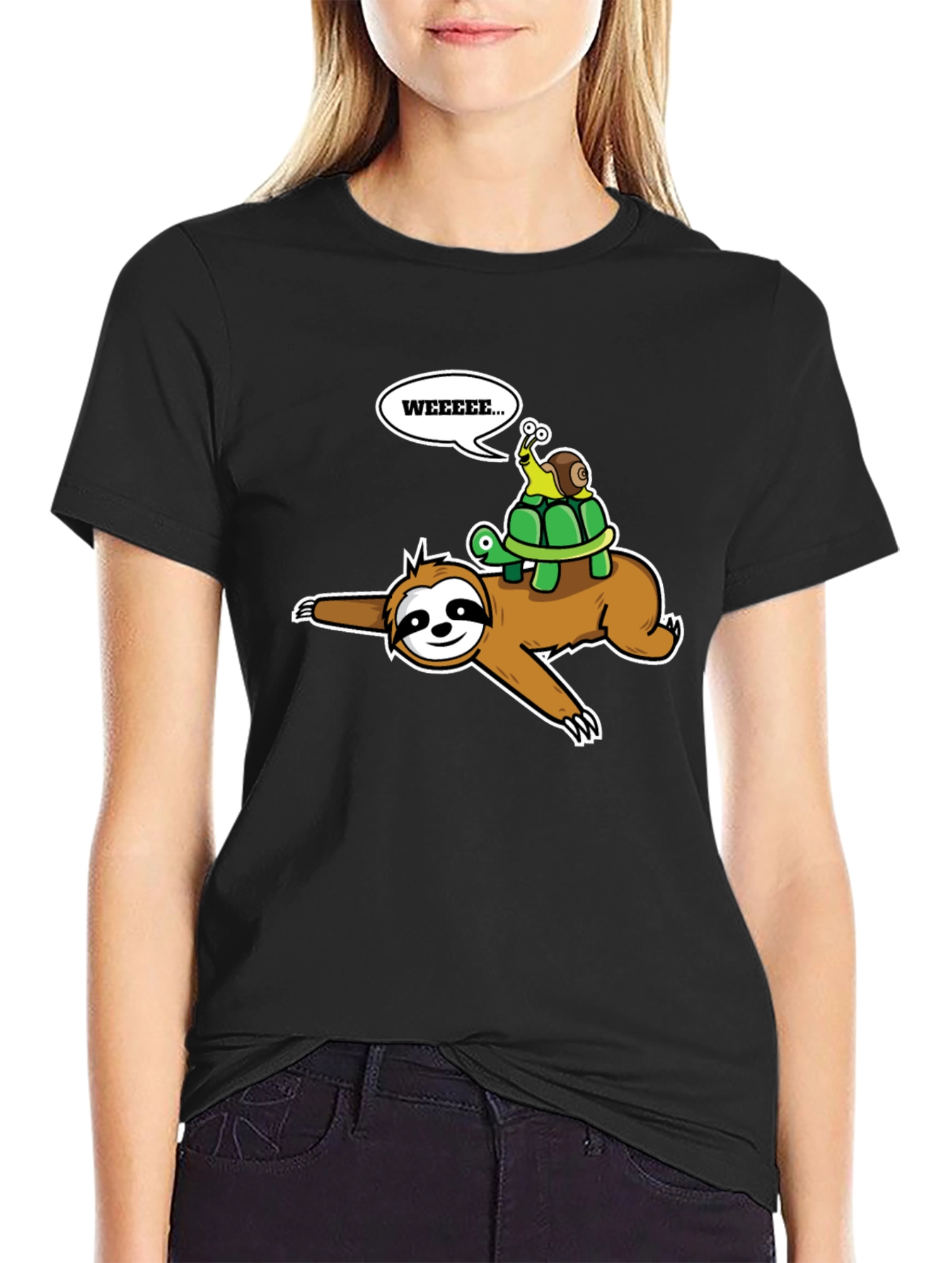 Black Sloth, Turtle & Snail Tee - 'WEEEEE...' Humor! view 2