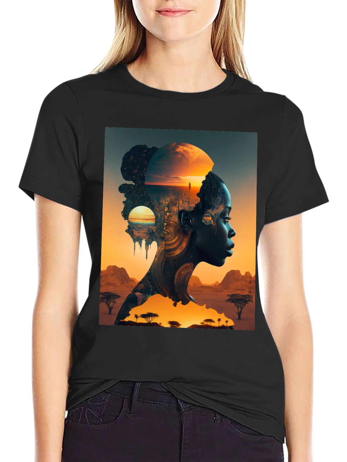 Black African Sunset Graphic T-Shirt view 2