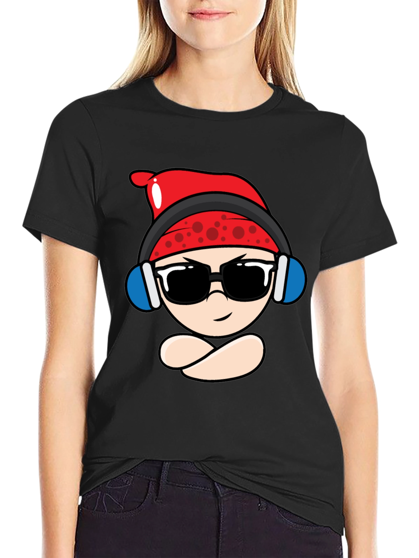 Black Cool Cartoon Character Black T-Shirt view 2