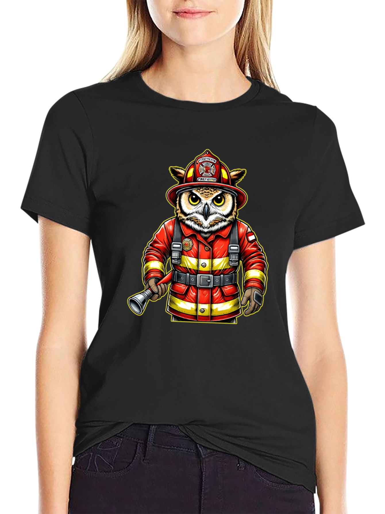 Black Owl Firefighter T-Shirt view 2