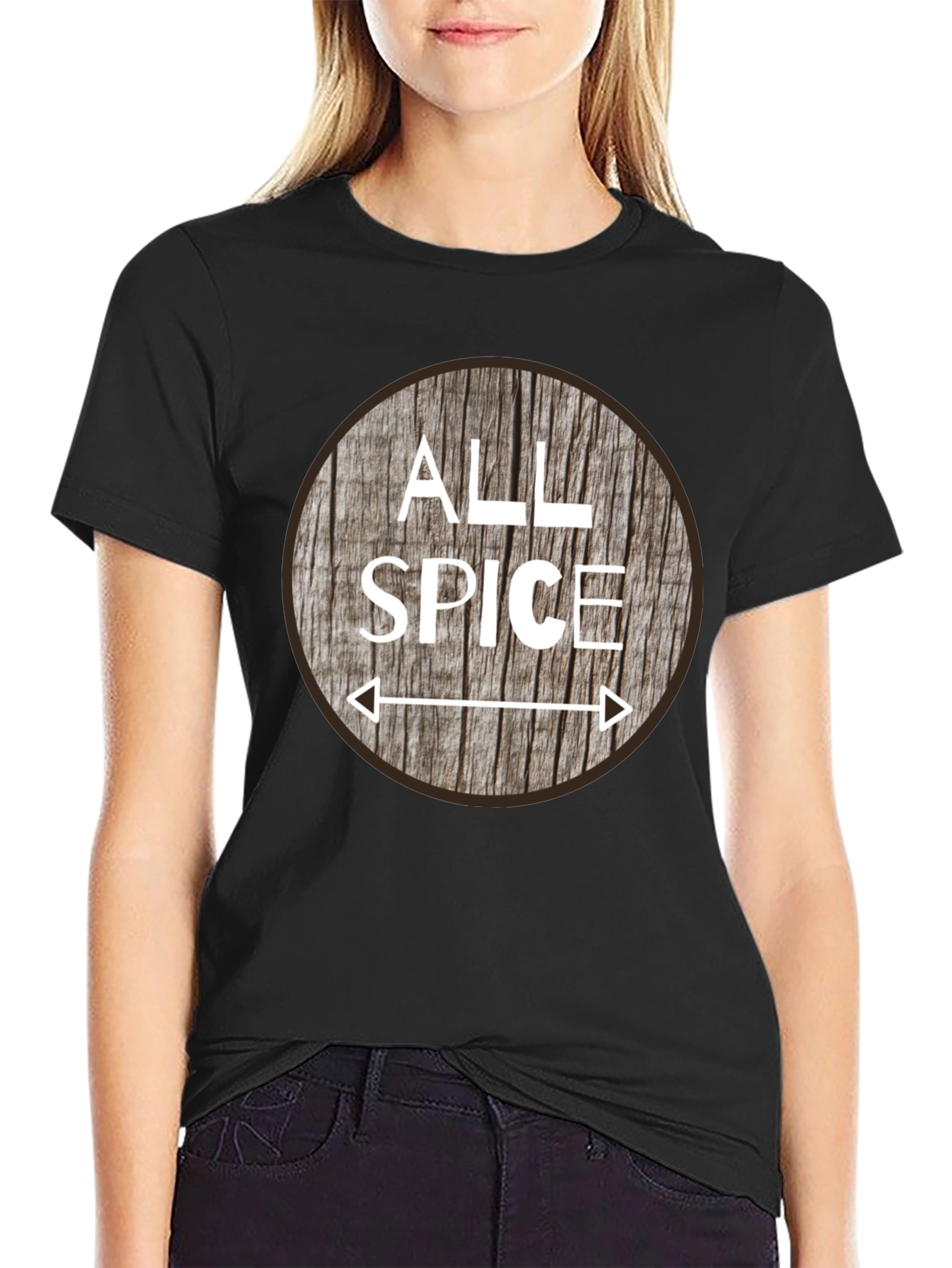 Black All Spice Graphic T-Shirt, Wood Grain Design view 2