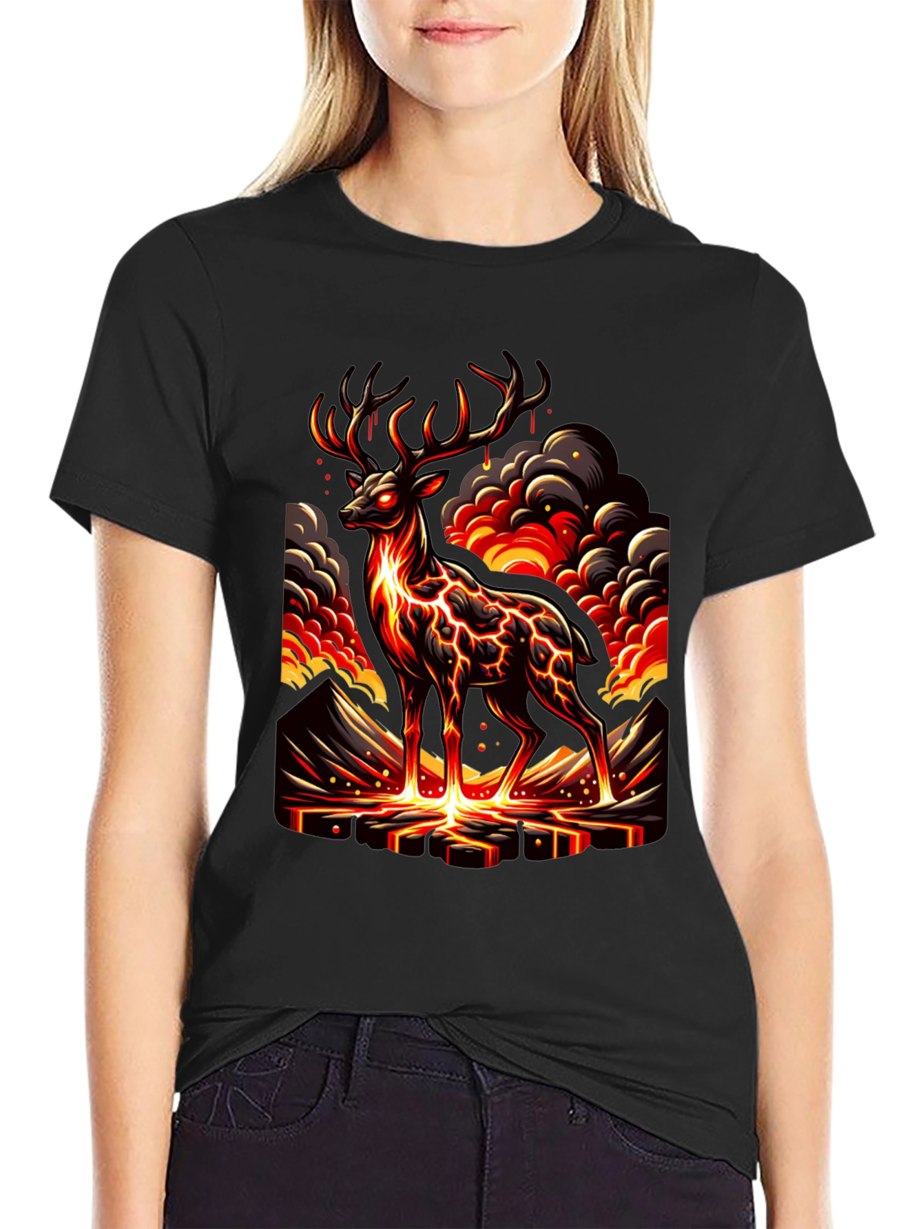 Black Lava Deer Graphic Tee - Men's Black T-Shirt view 2