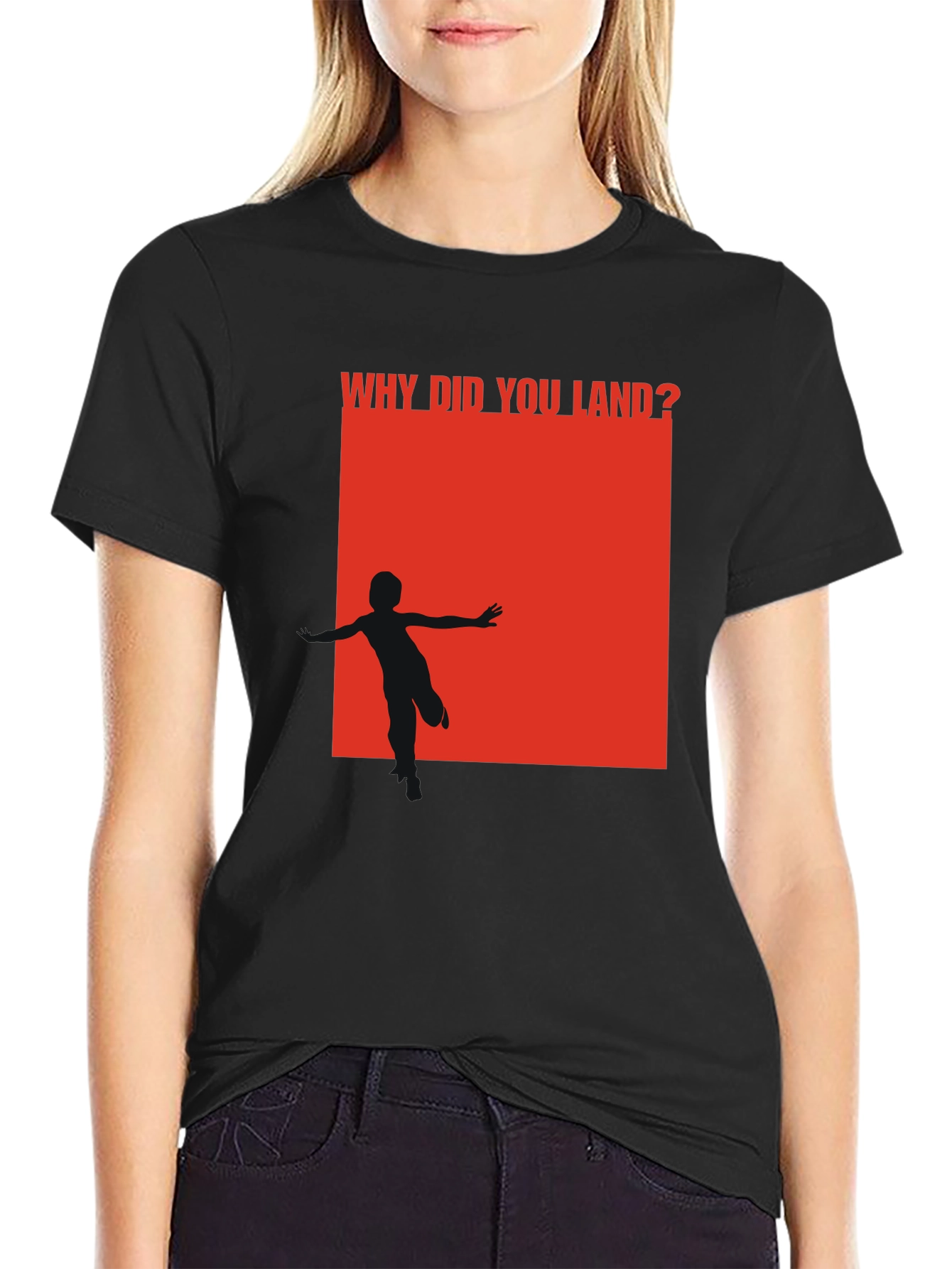 Black Why Did You Land? Graphic T-Shirt view 2