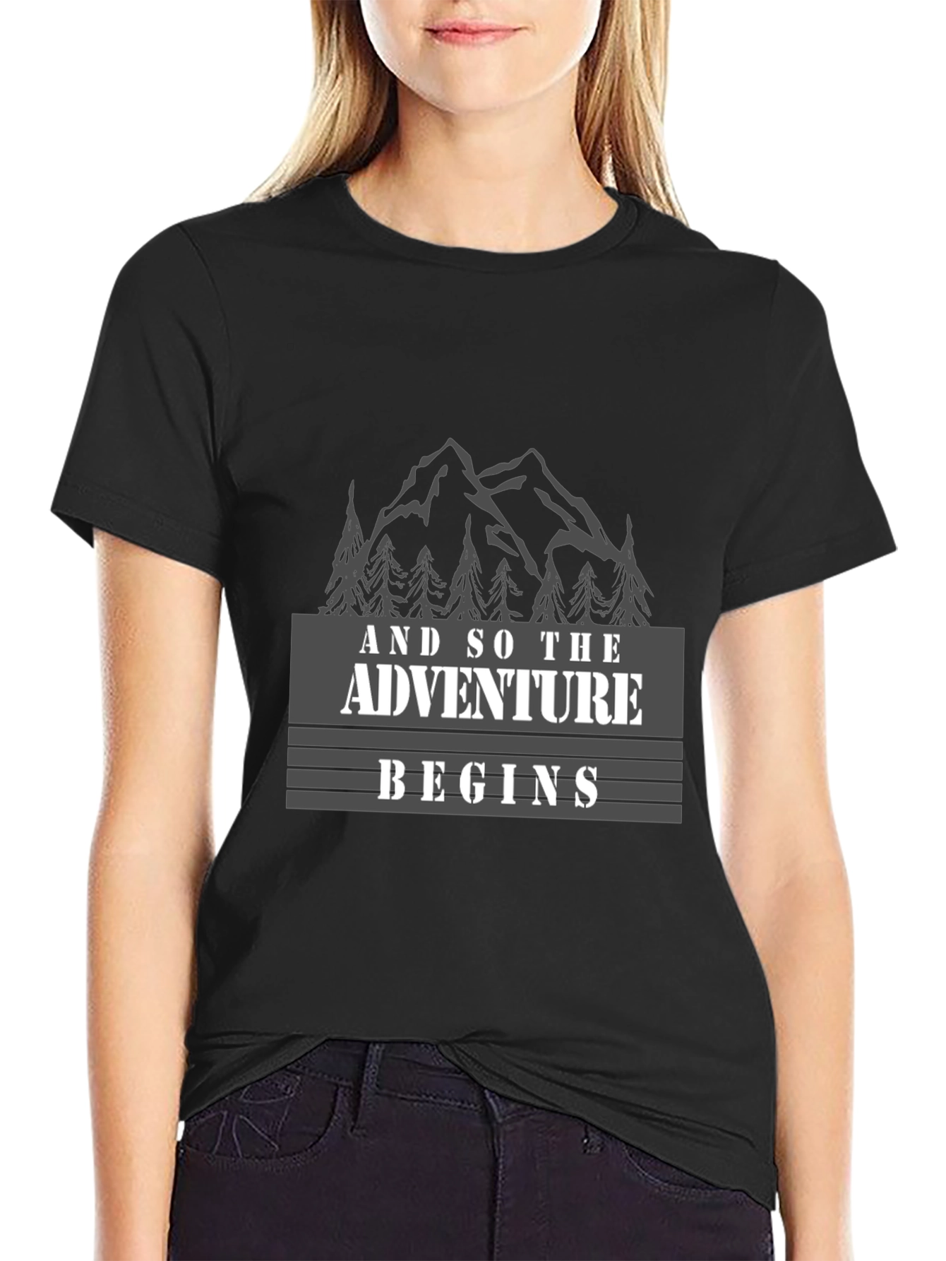 Black Adventure Begins Graphic Tee - Black Cotton Blend view 2
