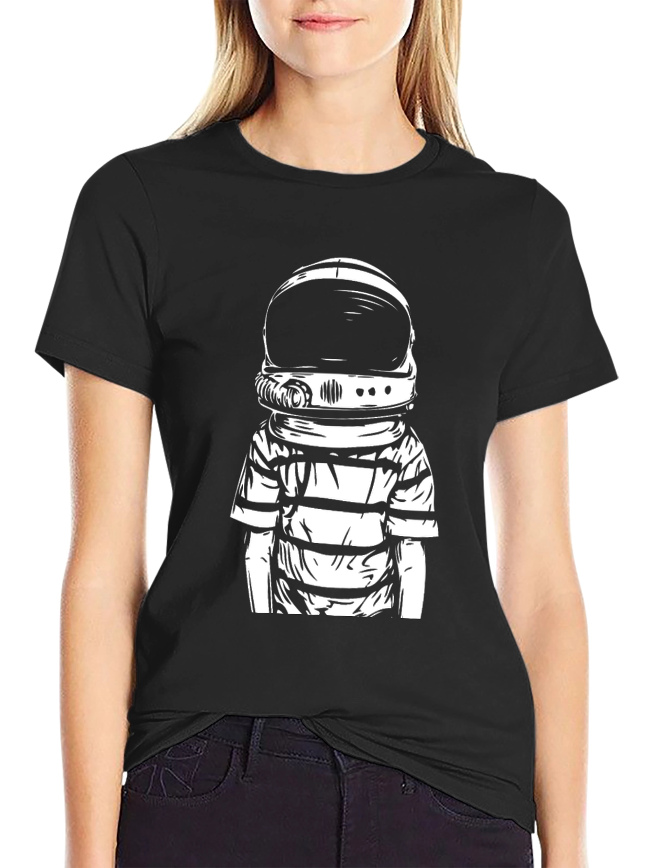 Black Astronaut Graphic Tee - Black Crew Neck T-Shirt view 2