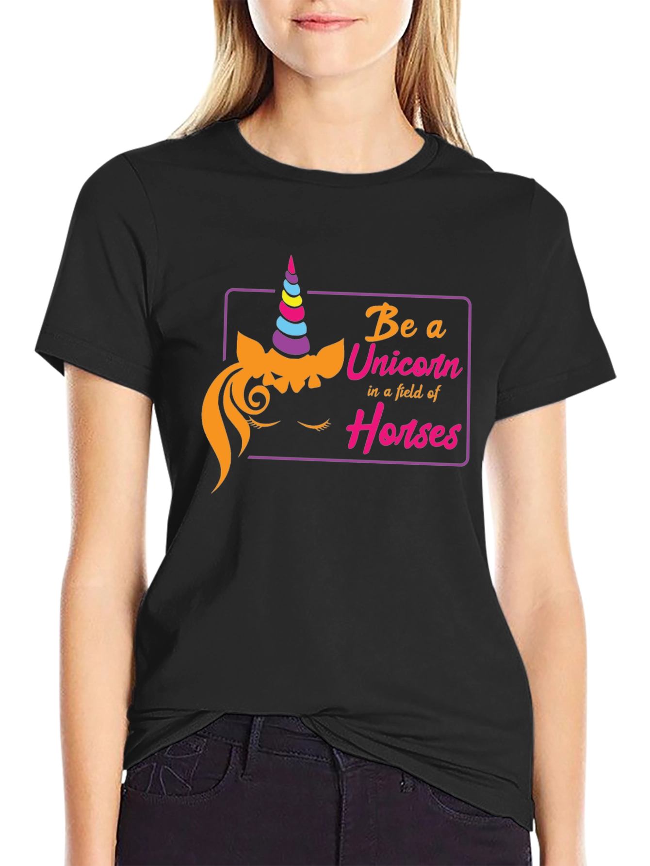 Black Be a Unicorn T-Shirt - Fun Novelty Tee view 2