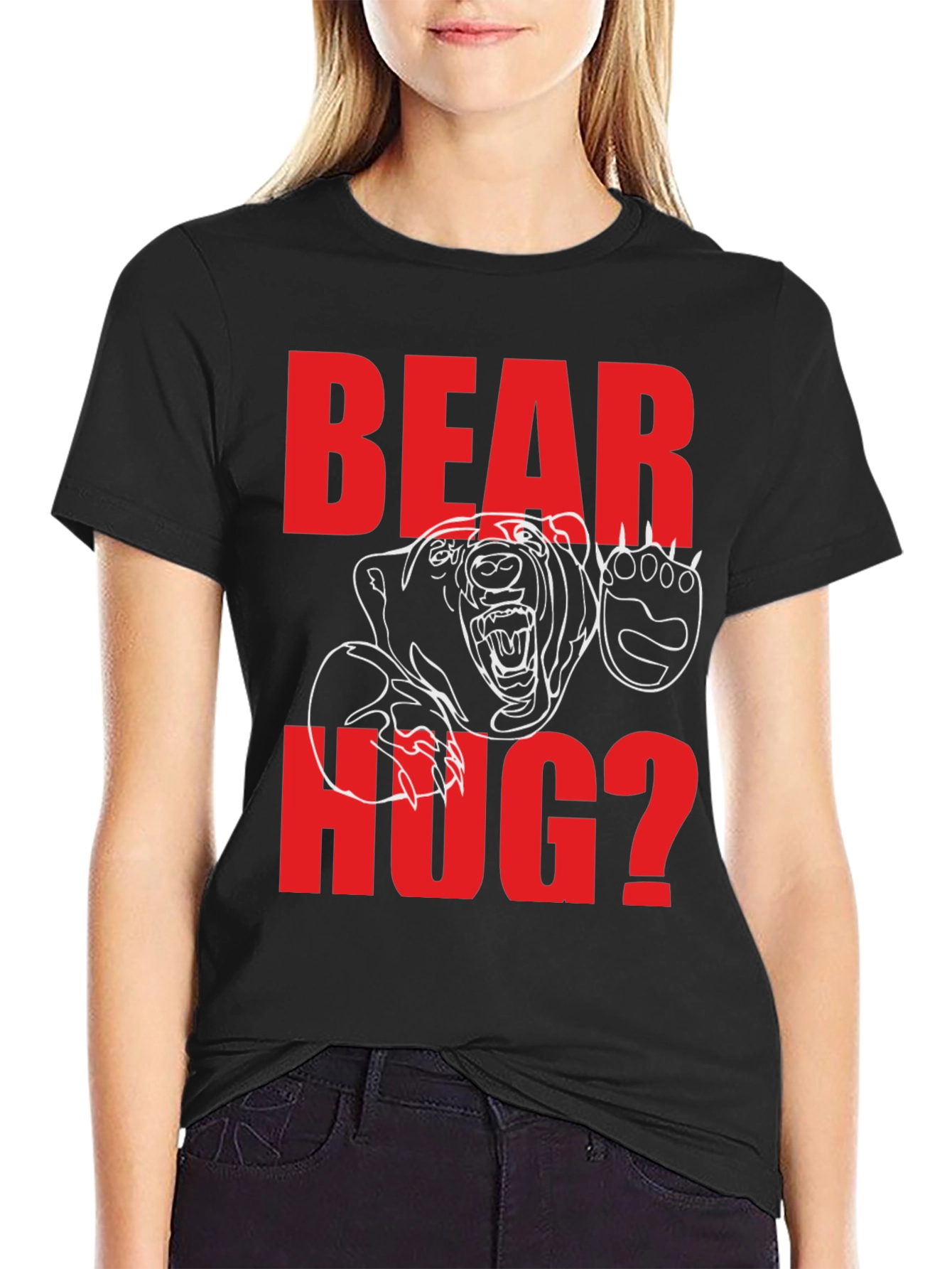 Black Bear Hug Graphic Tee - Black Cotton Blend view 2