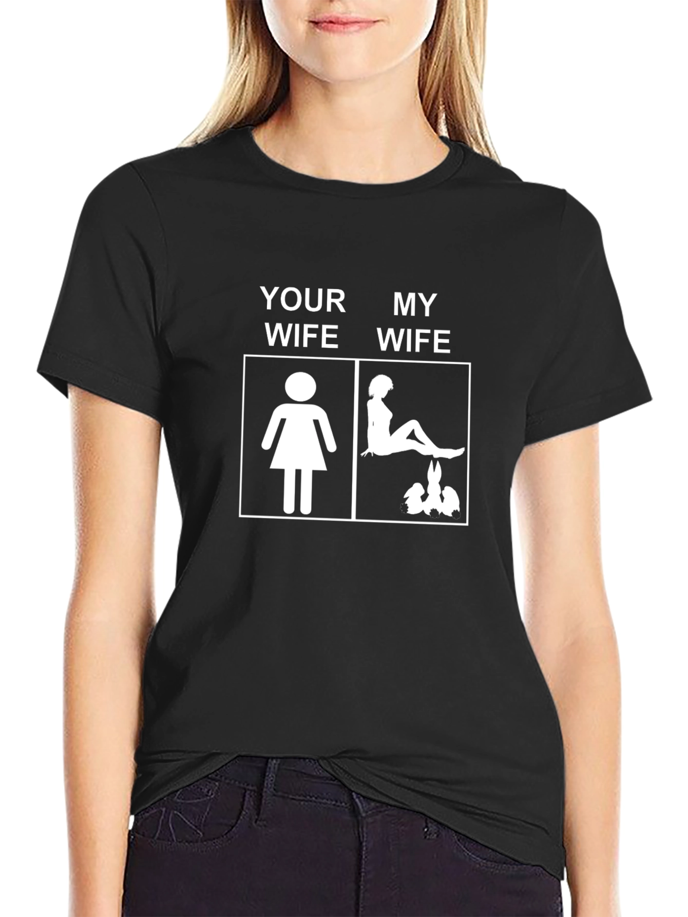 Black Humorous "Your Wife / My Wife" Graphic Tee - Black view 2