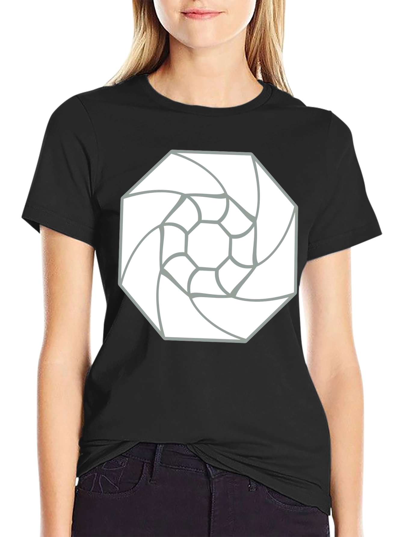 Black Abstract Geometric Tee - Black Cotton Graphic T-Shirt view 2