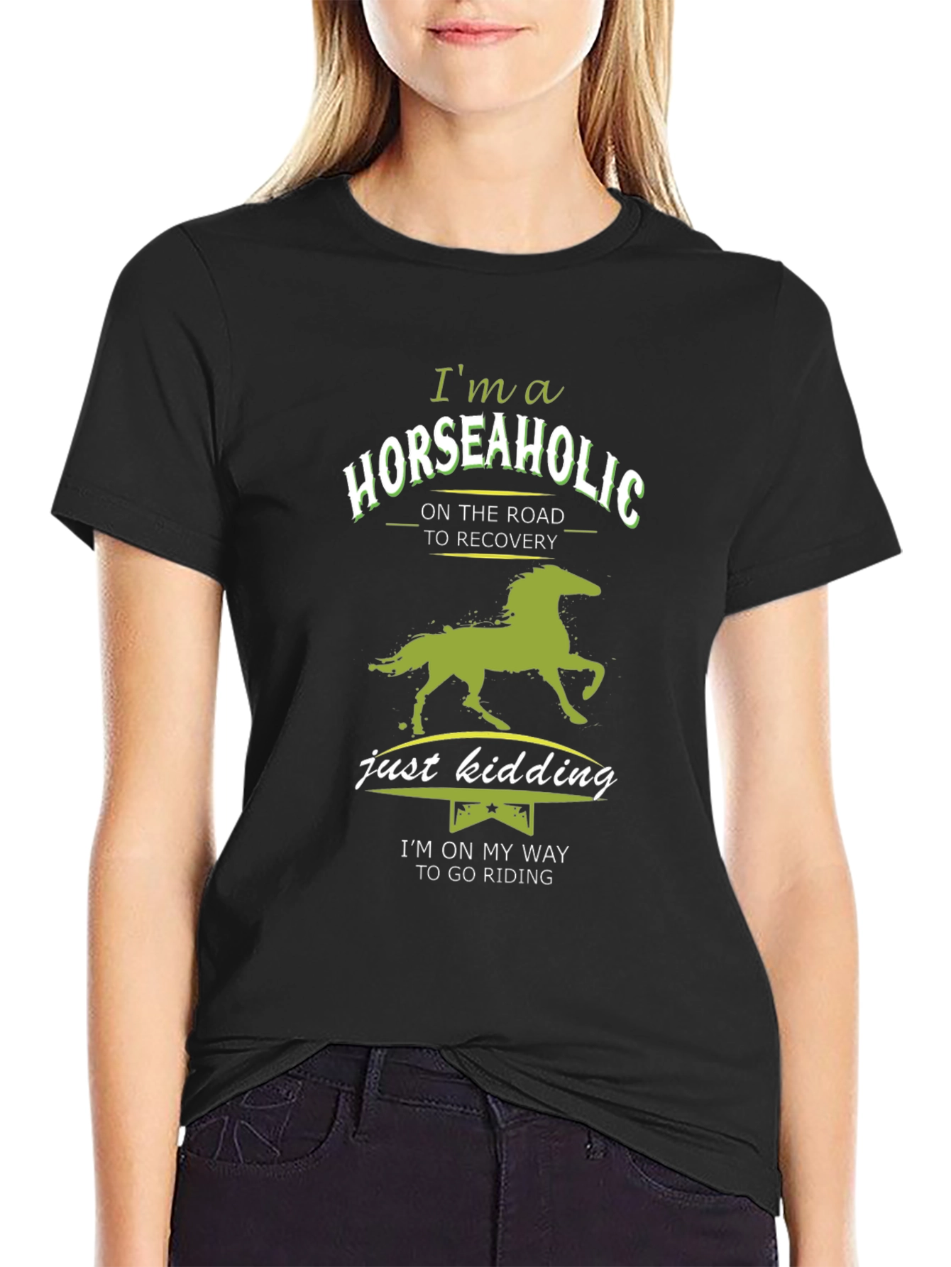 Black Horseaholic T-Shirt - Funny Equestrian Riding Tee view 2