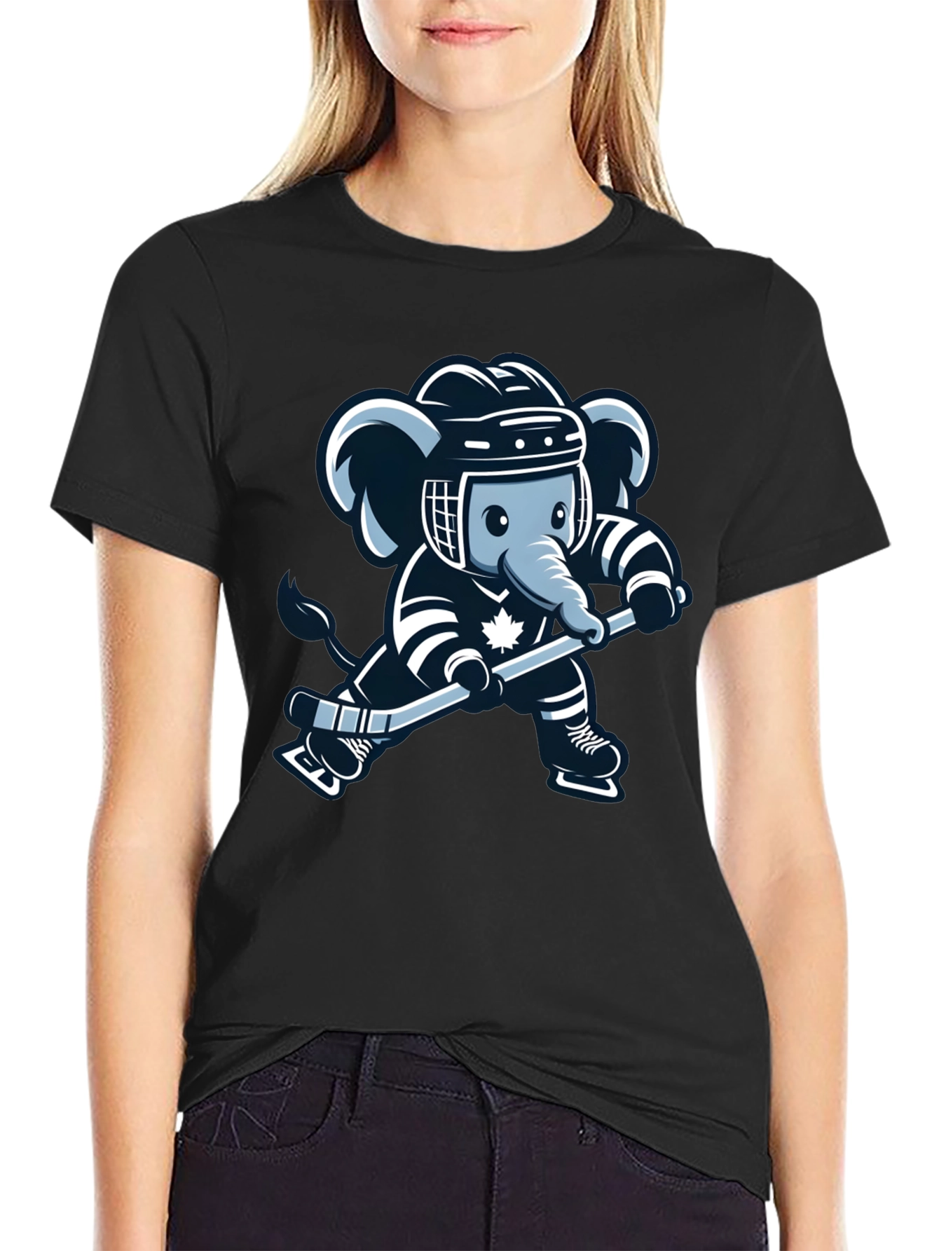 Black Hockey Elephant Graphic Tee - Black Cotton T-Shirt view 2