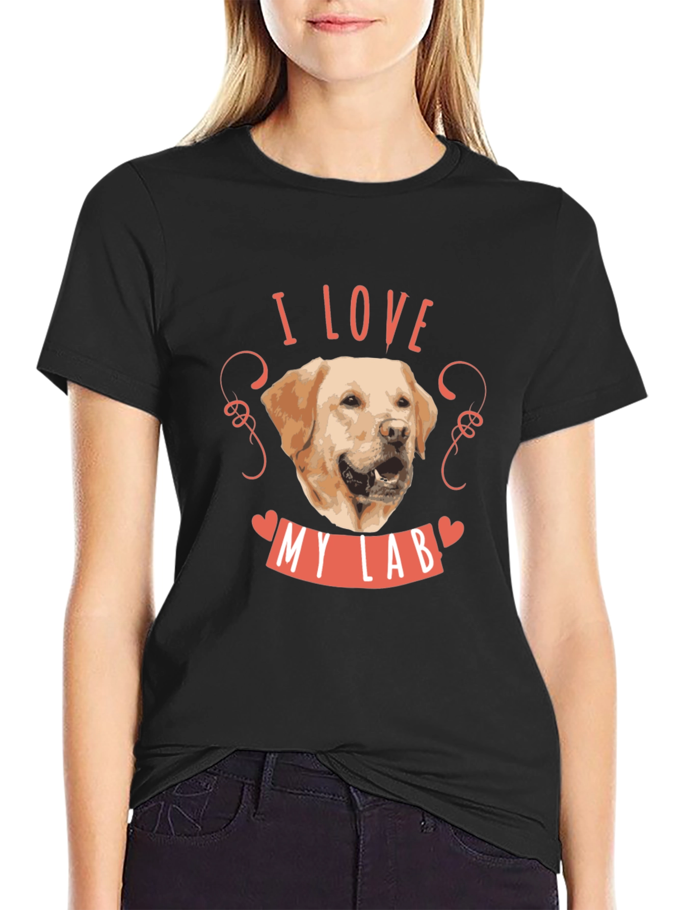 Black I Love My Lab Dog T-Shirt - Black Cotton Tee view 2