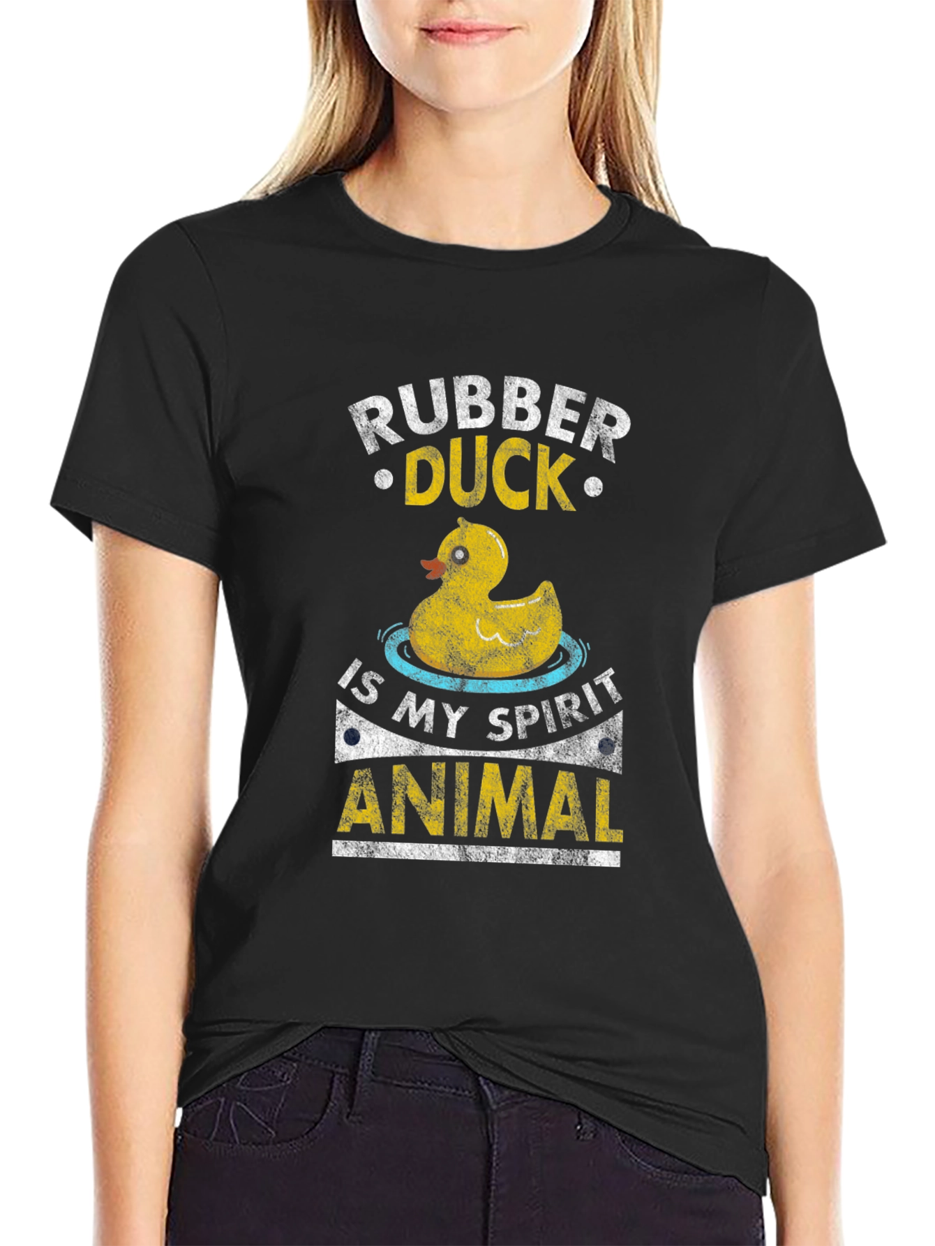 Black Rubber Duck Spirit Animal Graphic T-Shirt view 2