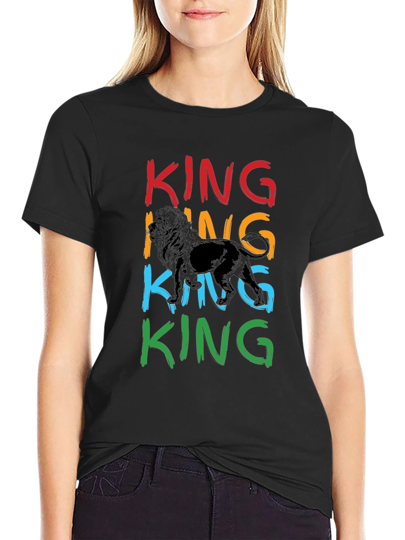Black King Lion Graphic Print Men's T-Shirt view 2
