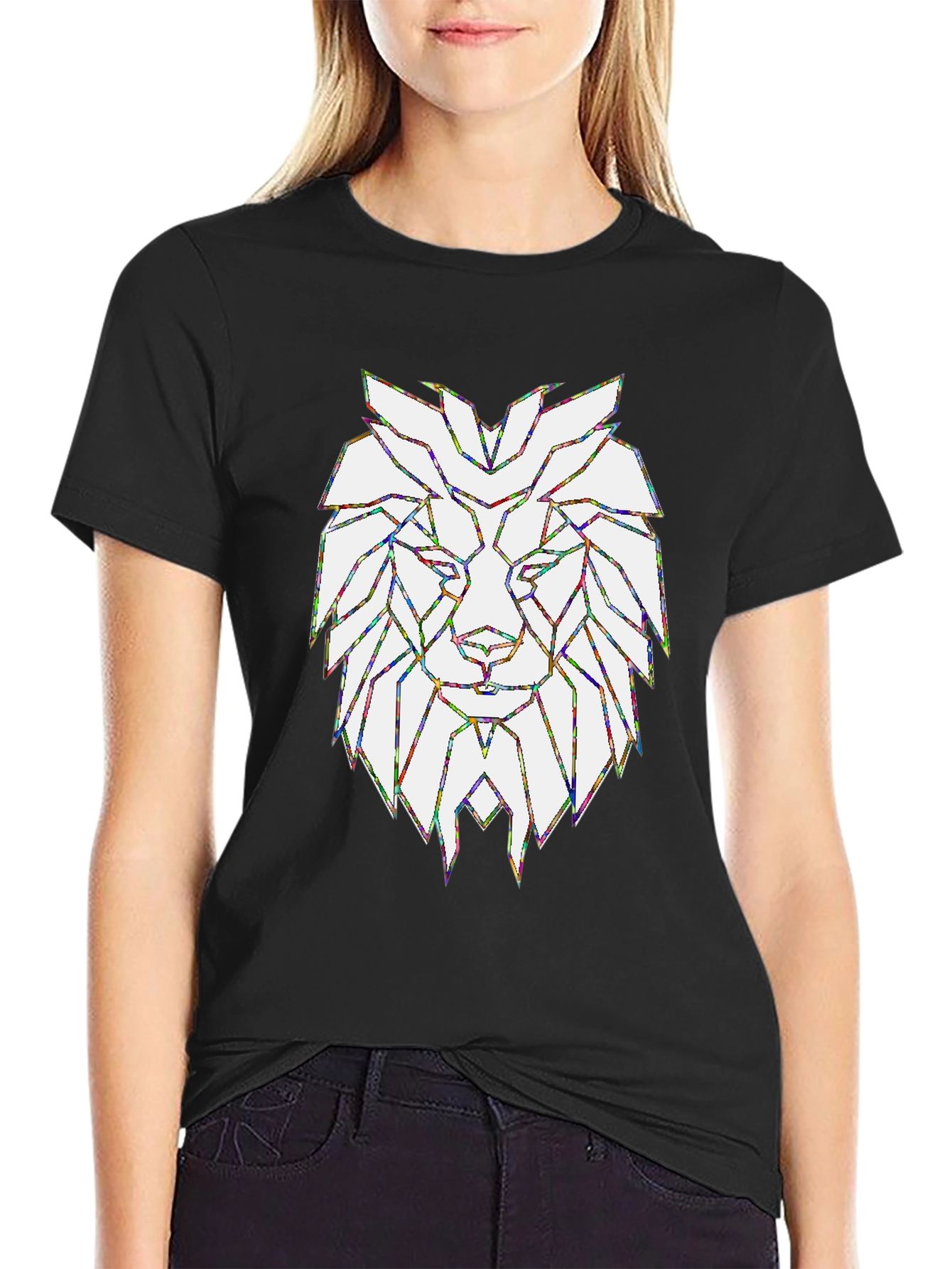 Black Geometric Lion Graphic T-Shirt - Stylish Men's Tee view 2