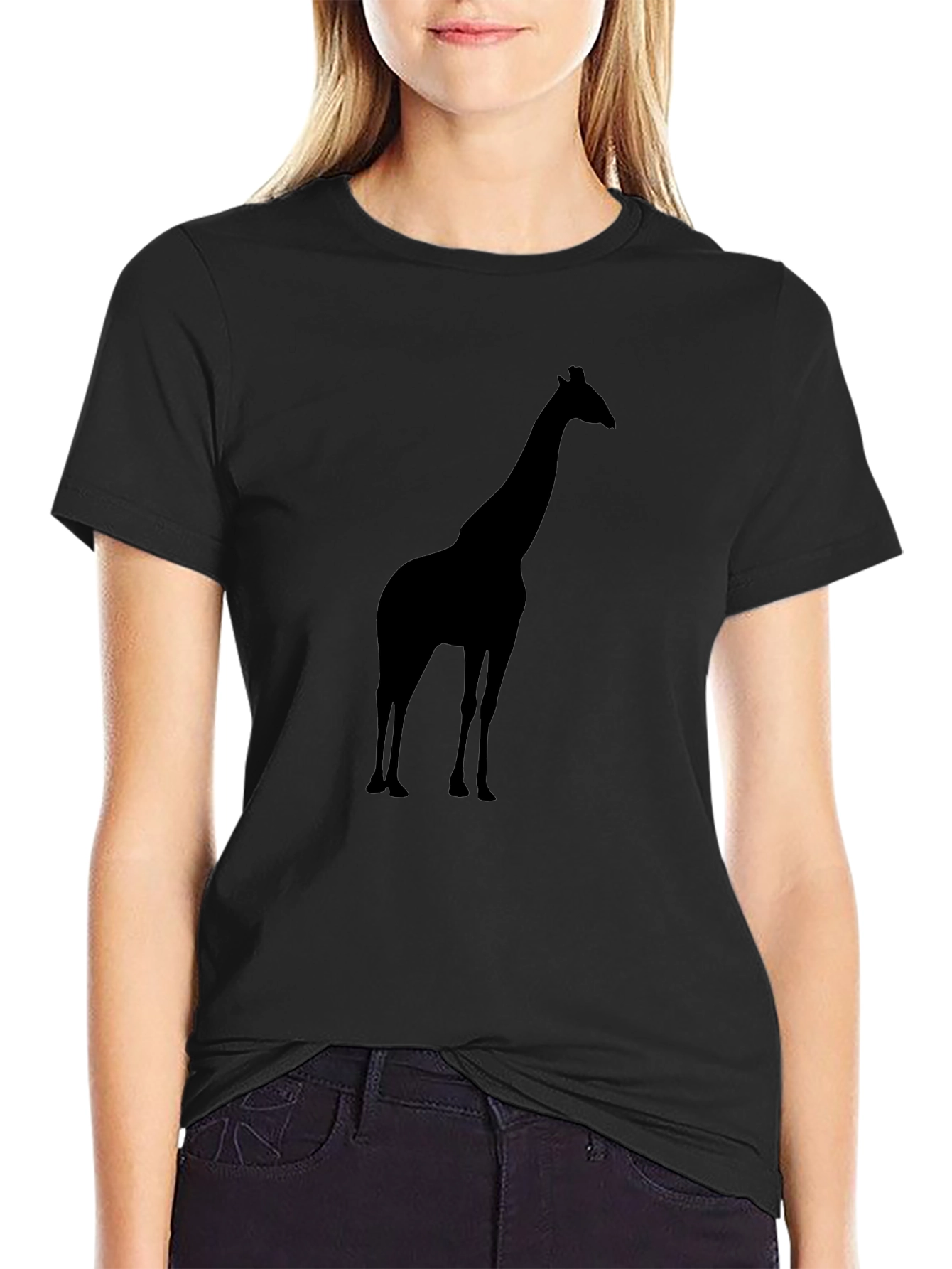 Black Giraffe Silhouette Black T-Shirt view 2