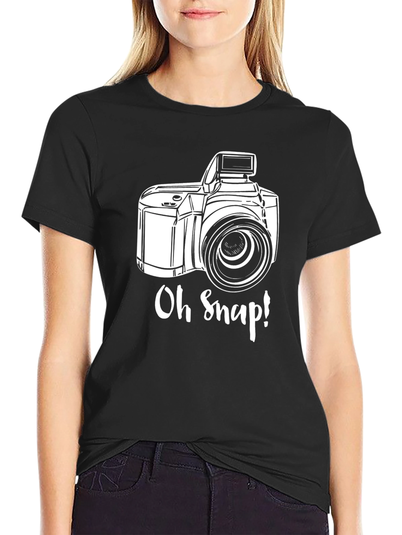 Black Oh Snap! Camera Graphic Black T-Shirt view 2
