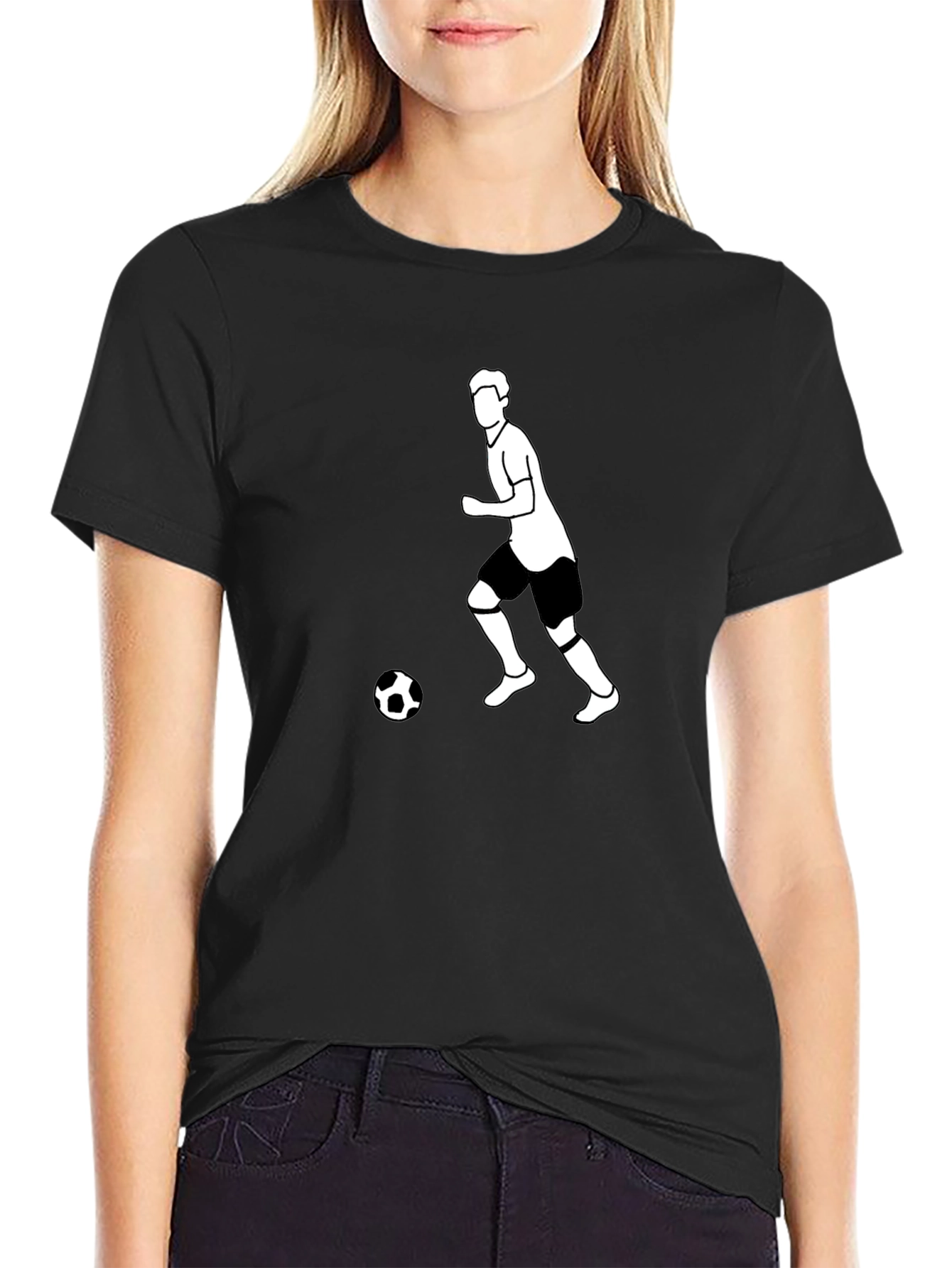 Black Soccer Player Graphic Tee - Black Cotton T-Shirt view 2