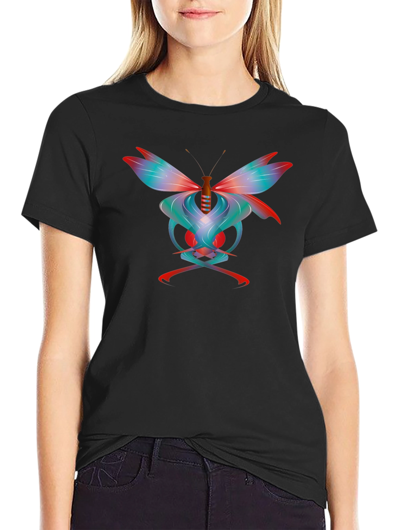 Black Butterfly Skull Graphic Print T-Shirt - Unique Design view 2