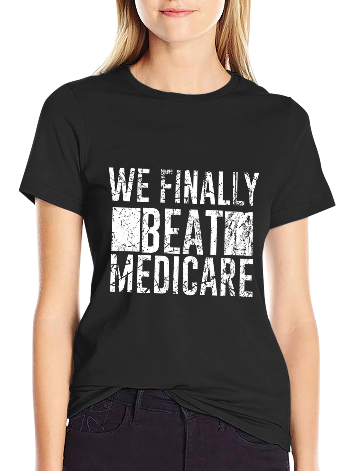 Black We Beat Medicare Graphic Tee - Black Cotton T-Shirt view 2