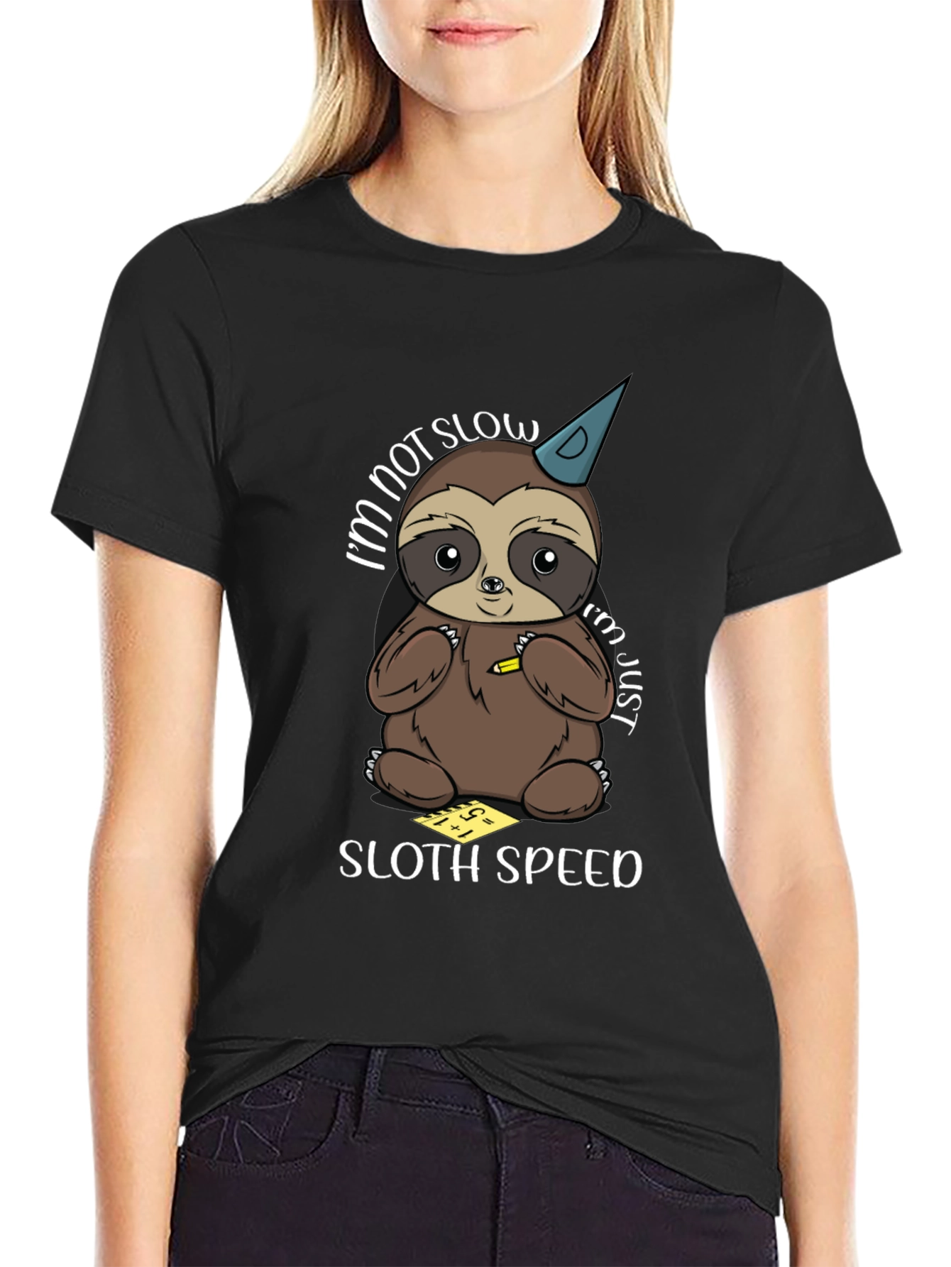 Black Cute Sloth Math T-Shirt - Sloth Speed view 2