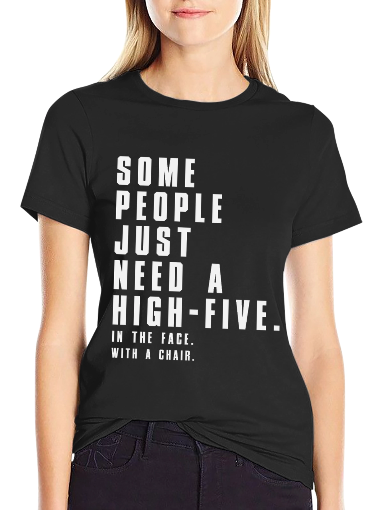 Black Sarcastic Humor Graphic Tee - High Five in the Face view 2