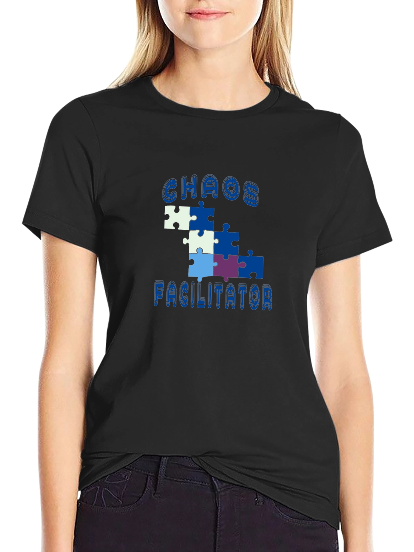 Black Chaos Facilitator Puzzle Piece Graphic Tee view 2