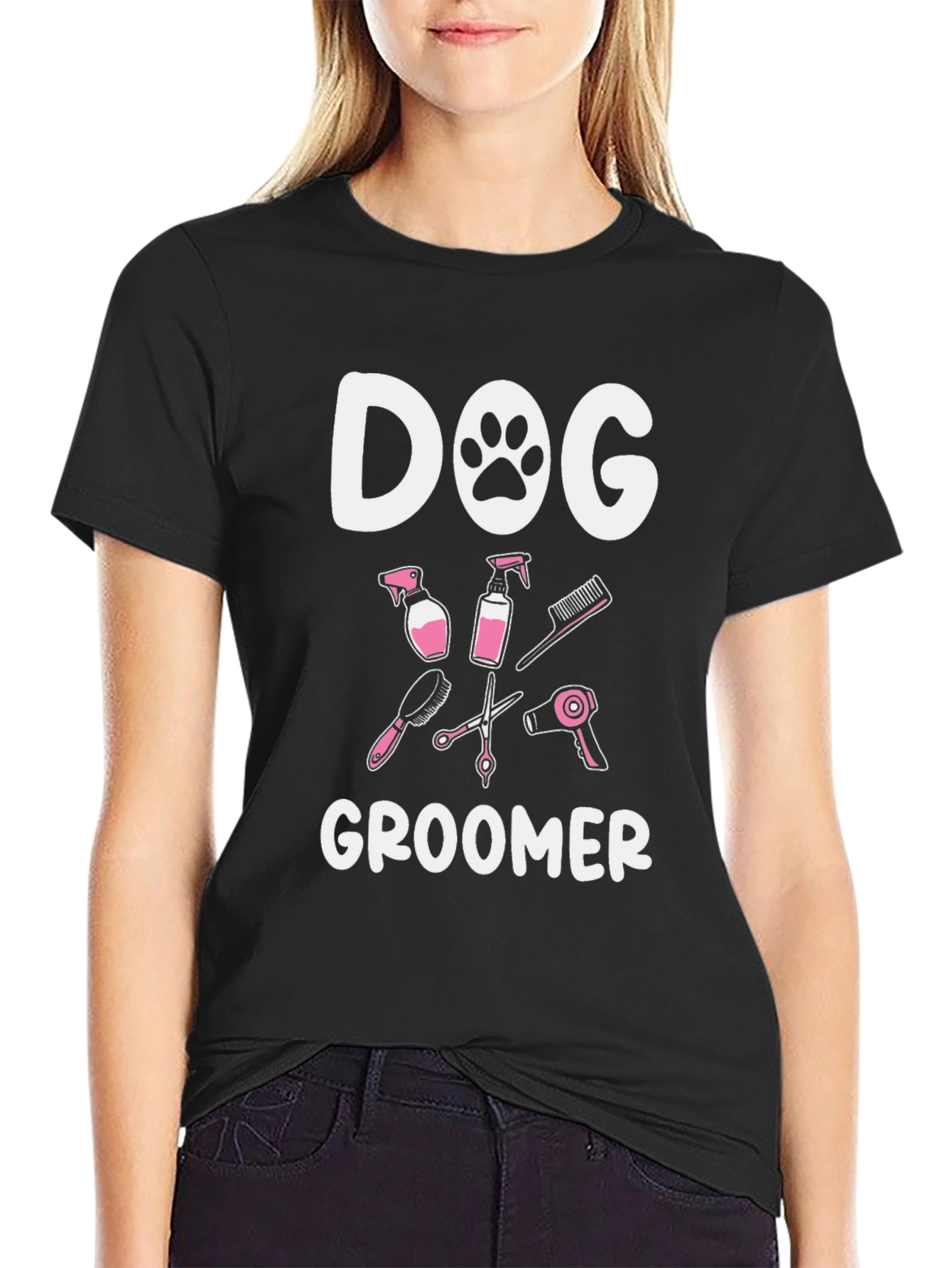 Black Dog Groomer T-Shirt - Black Cotton Tee view 2